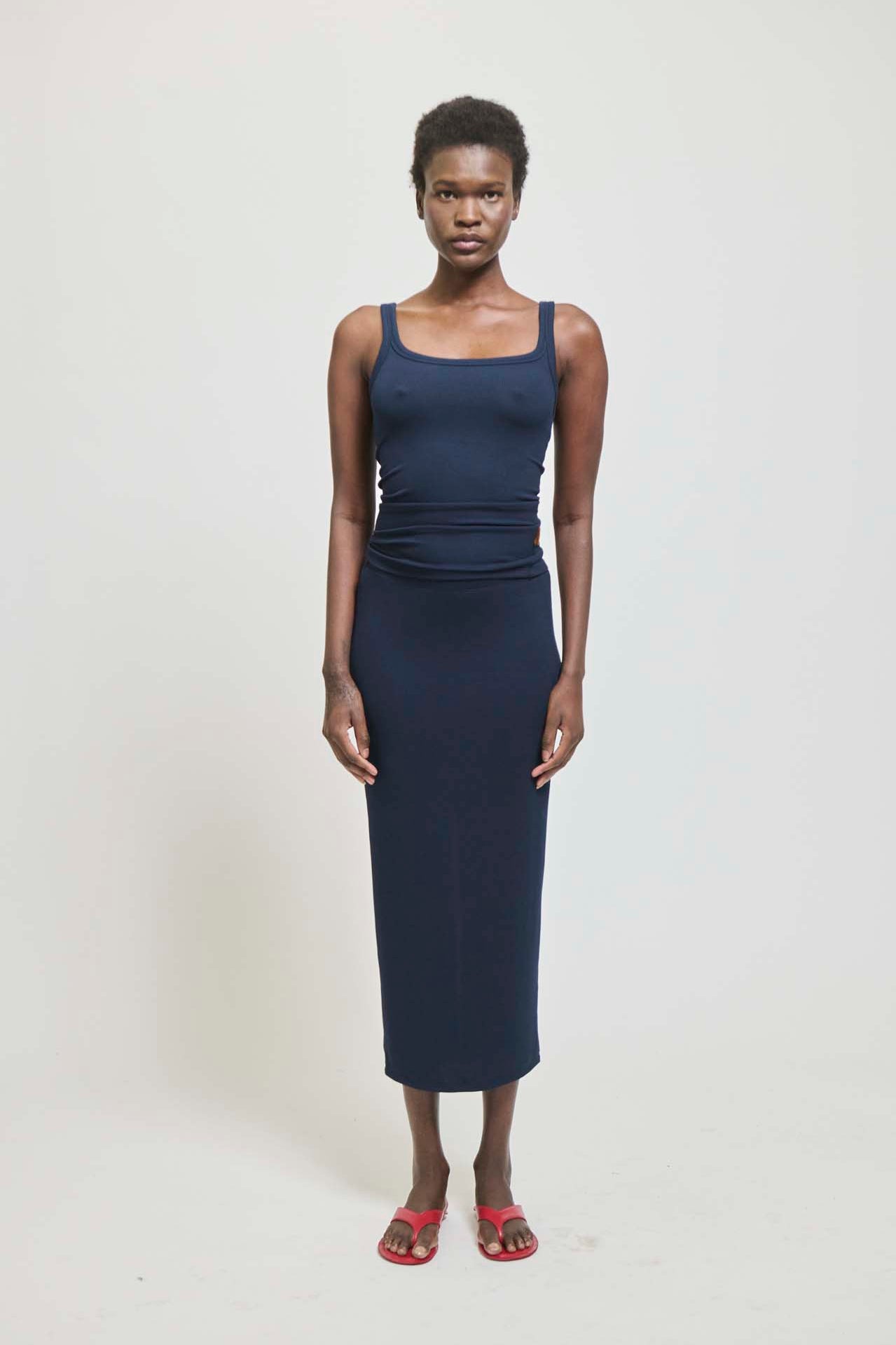 The Rib Pencil Skirt in Navy