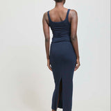 The Rib Pencil Skirt in Navy