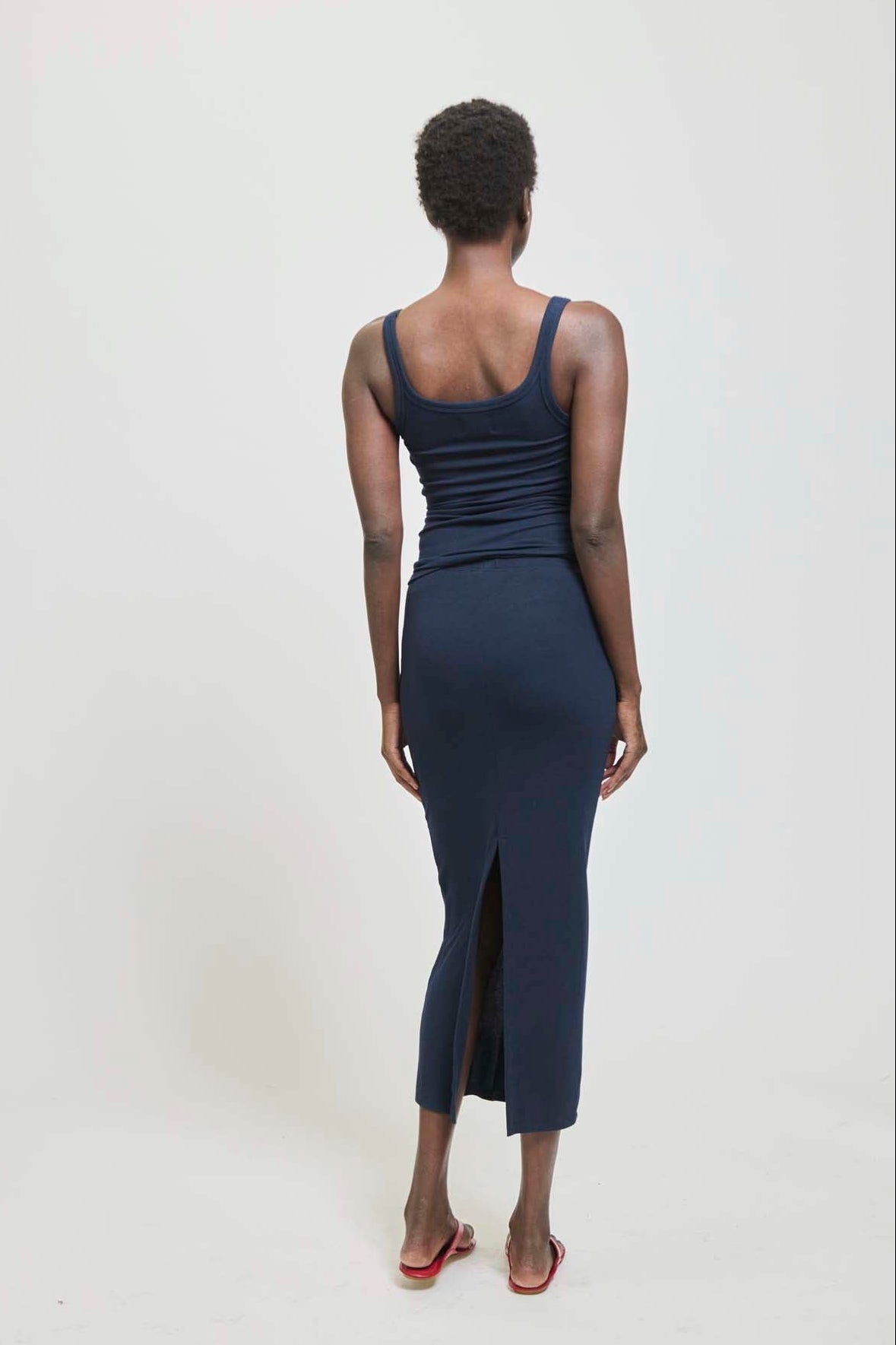 The Rib Pencil Skirt in Navy