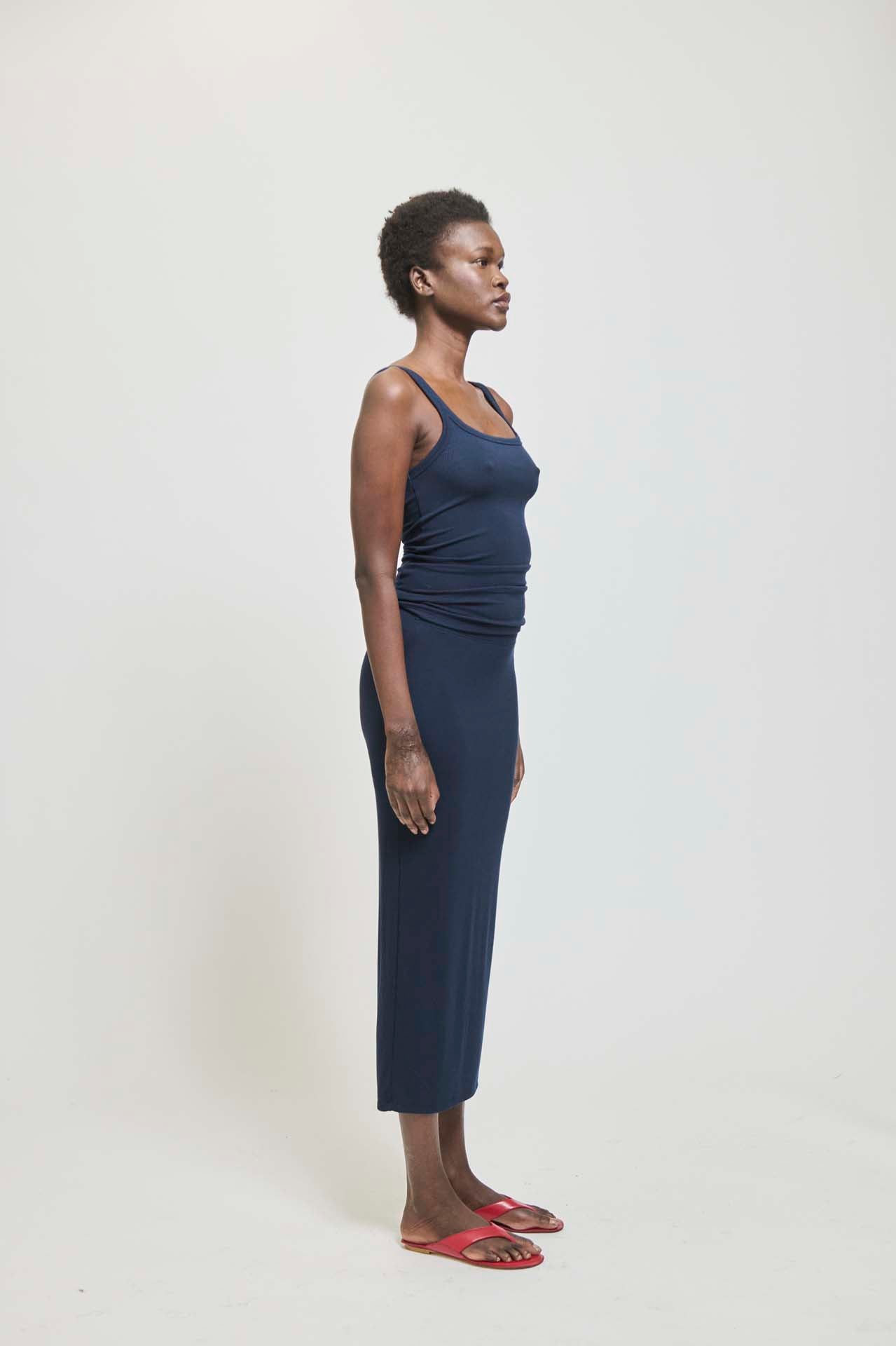 The Rib Pencil Skirt in Navy