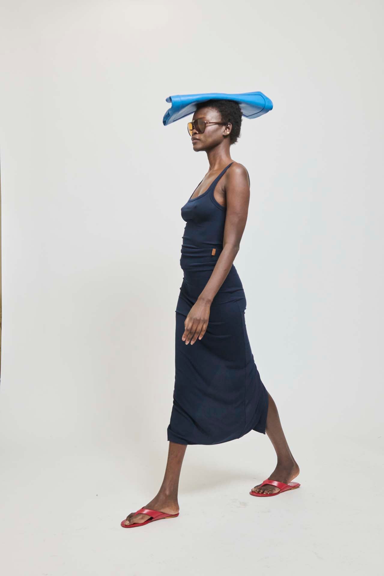 The Rib Pencil Skirt in Navy