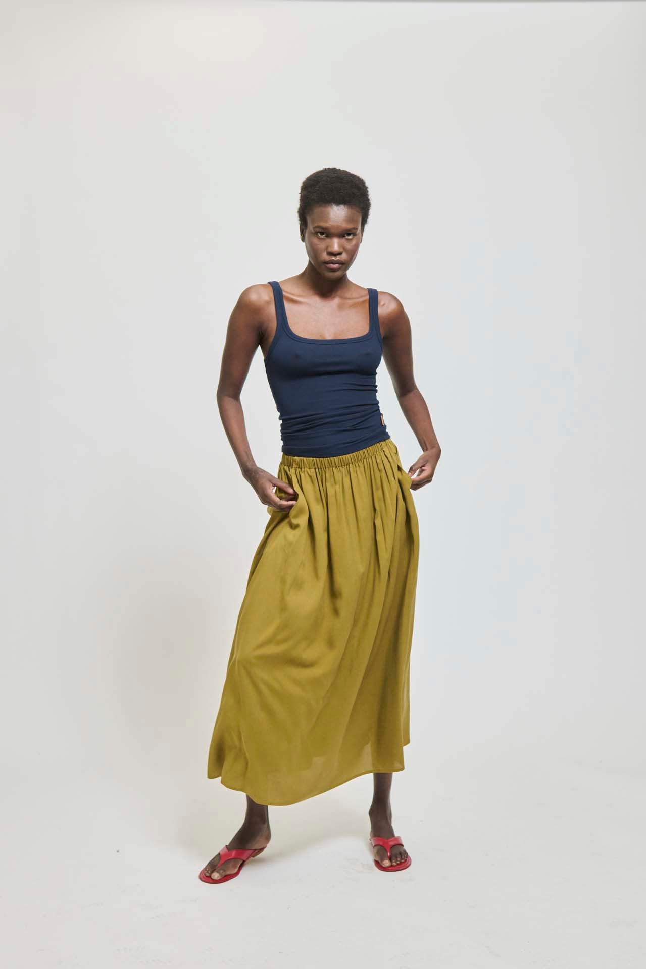 The Midi Swing Skirt in Avo