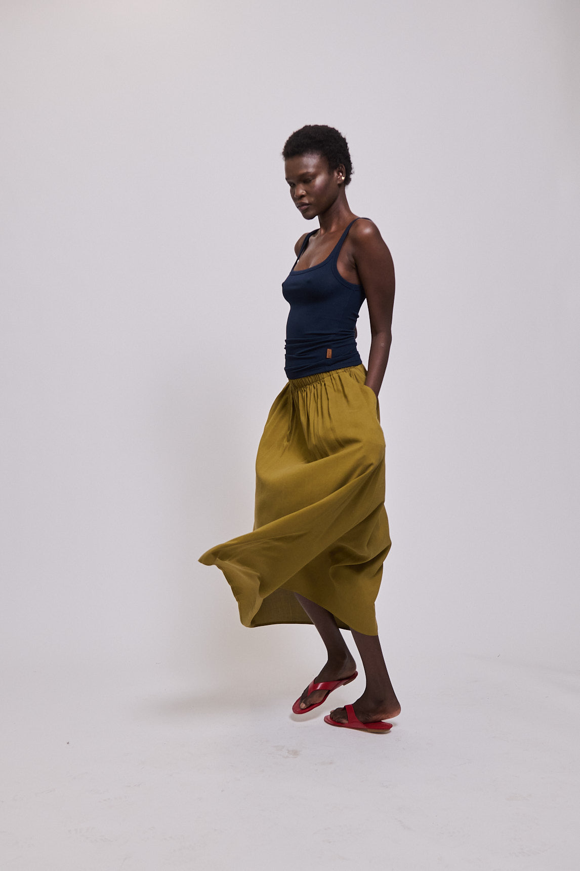 The Midi Swing Skirt in Avo