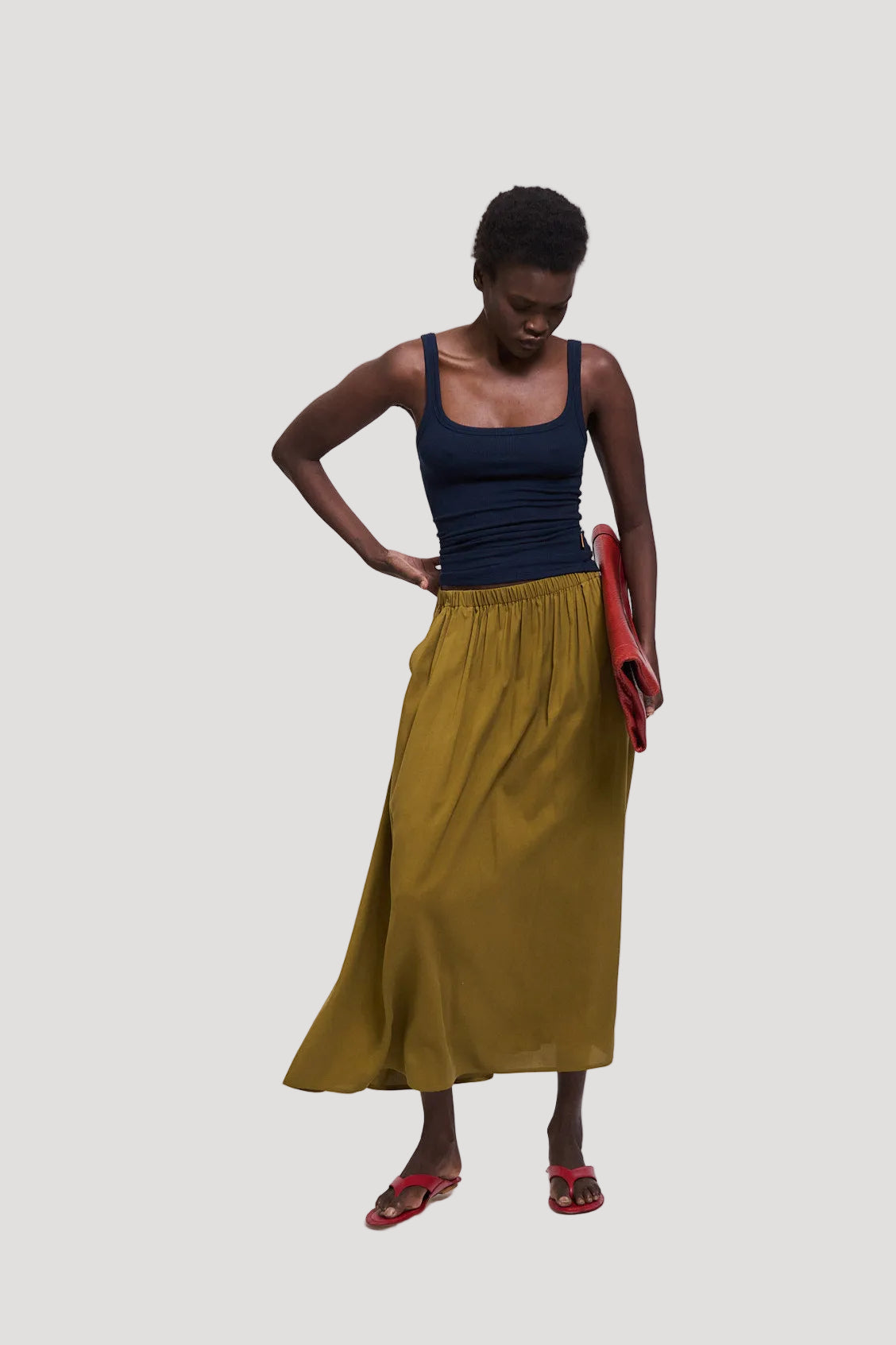 The Midi Swing Skirt in Avo