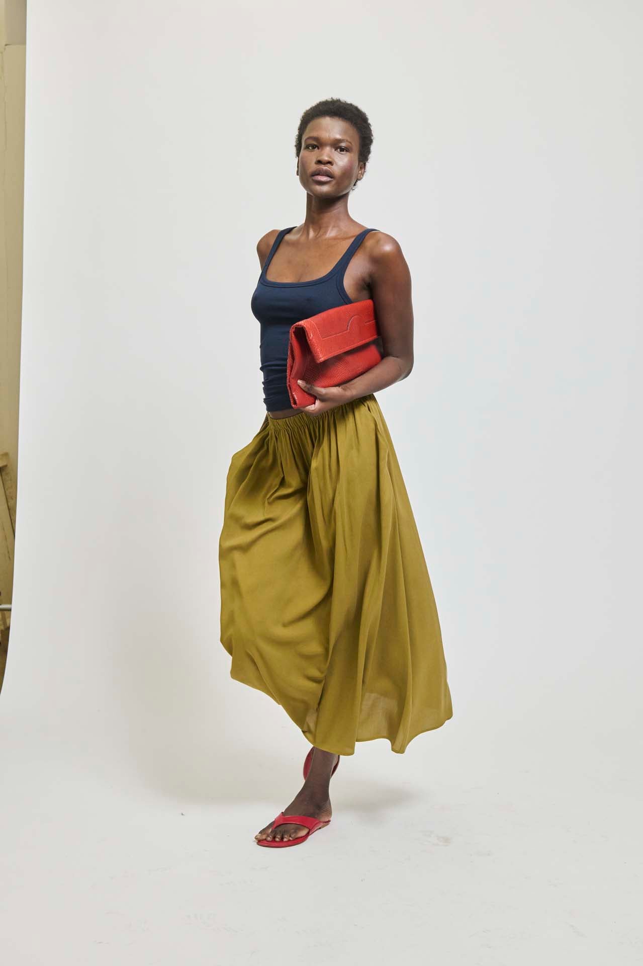 The Midi Swing Skirt in Avo
