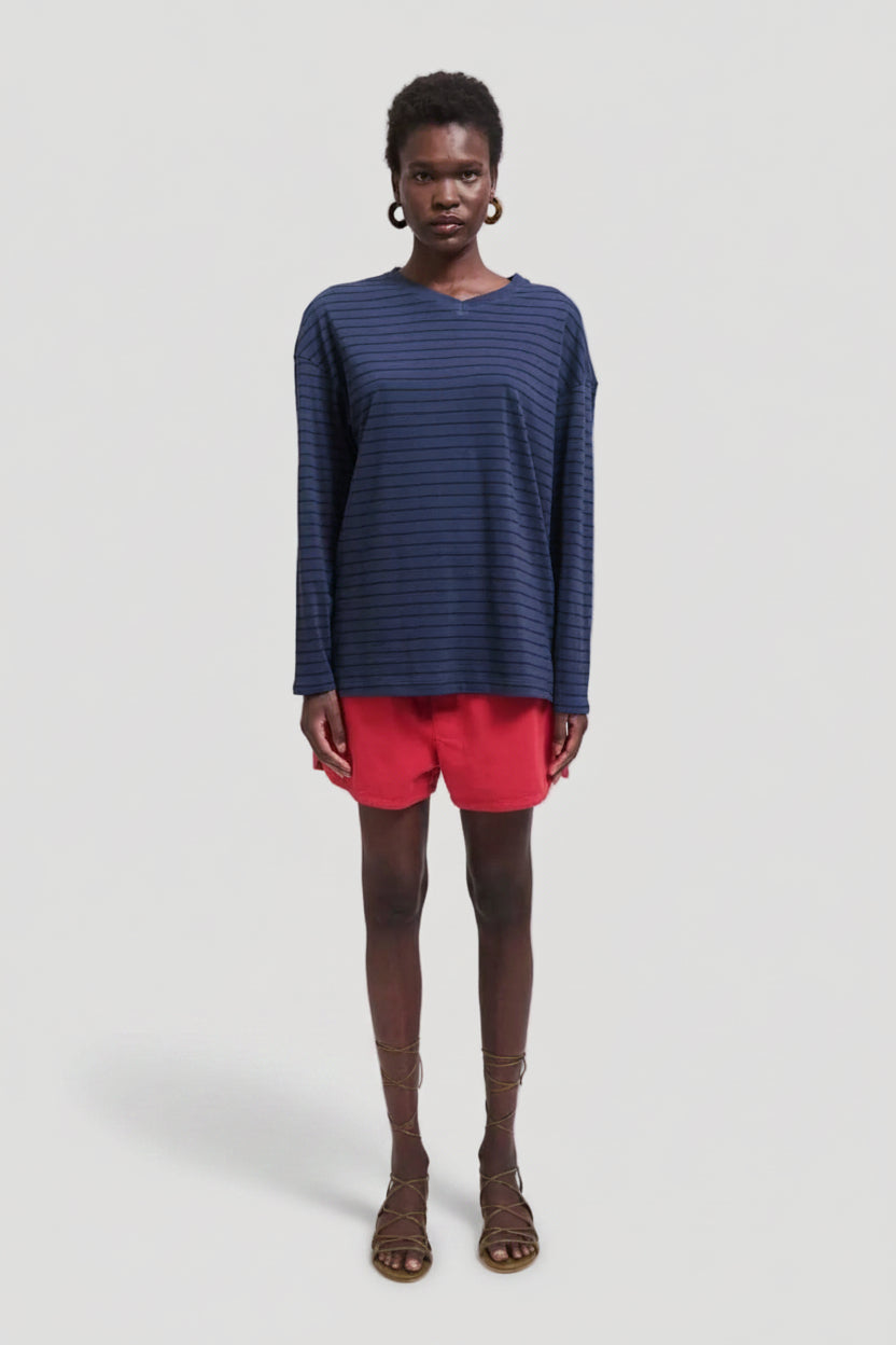 The High V Tee in Blue Stripe