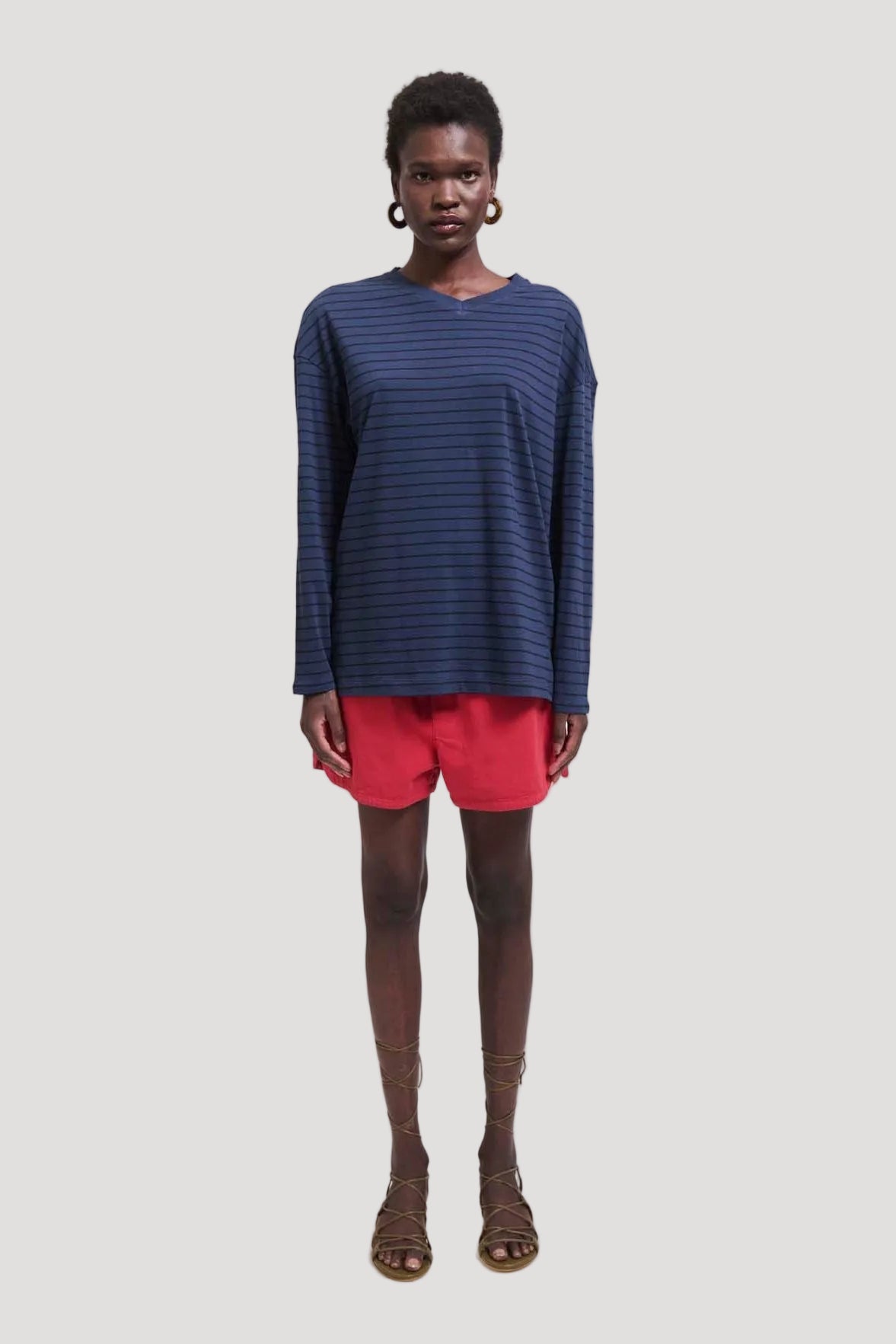 The High V Tee in Blue Stripe