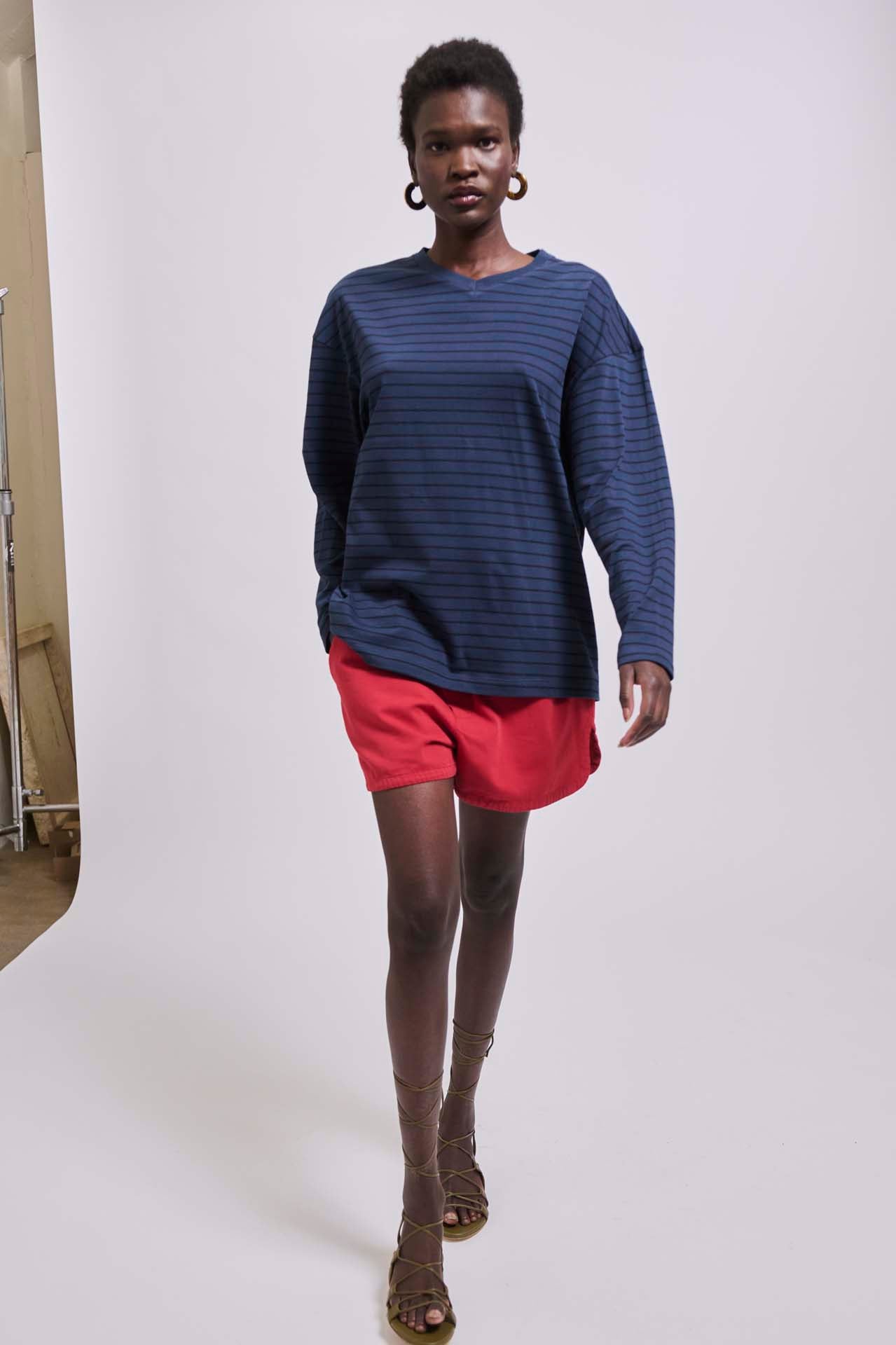 The High V Tee in Blue Stripe