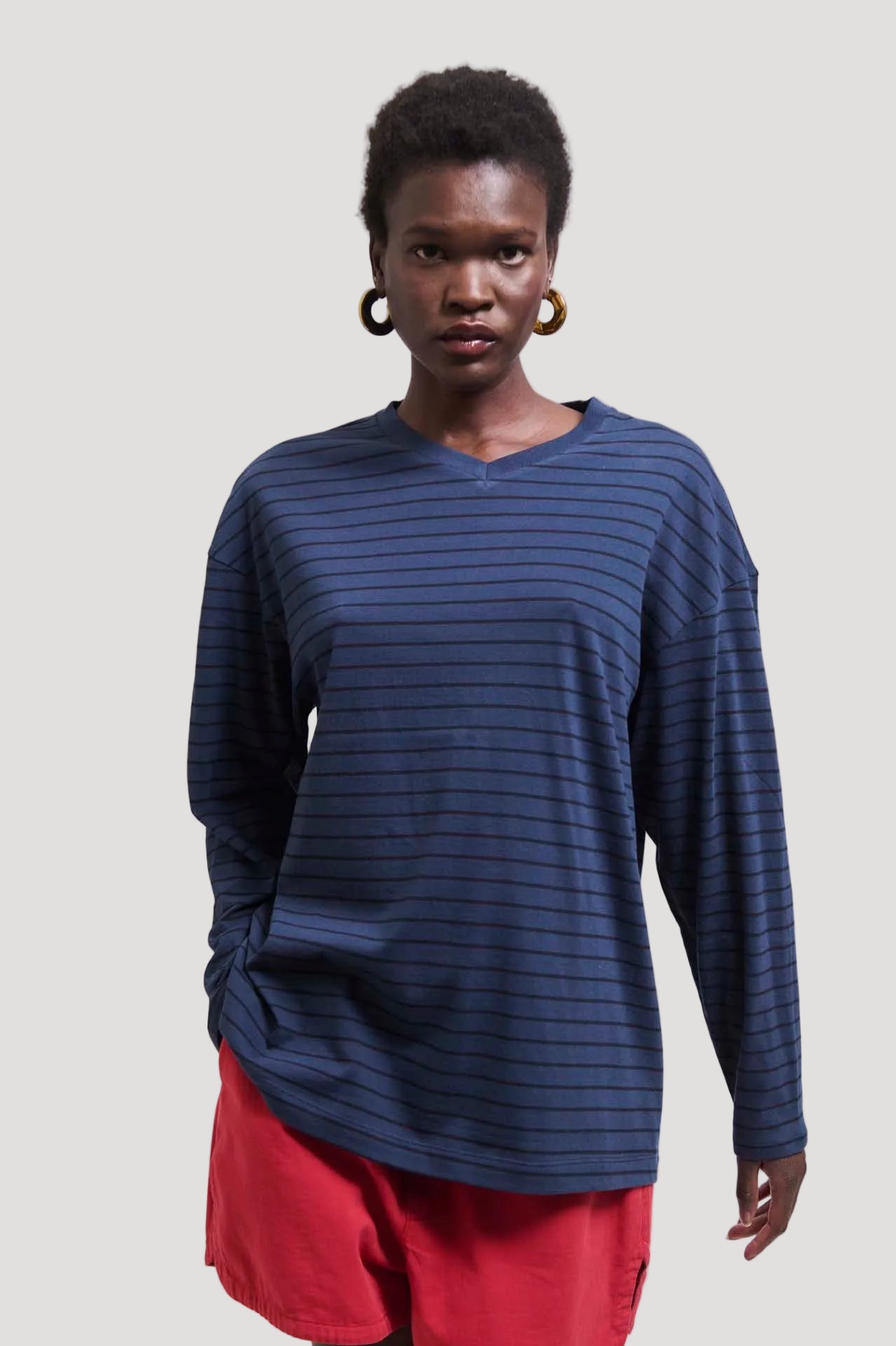 The High V Tee in Blue Stripe