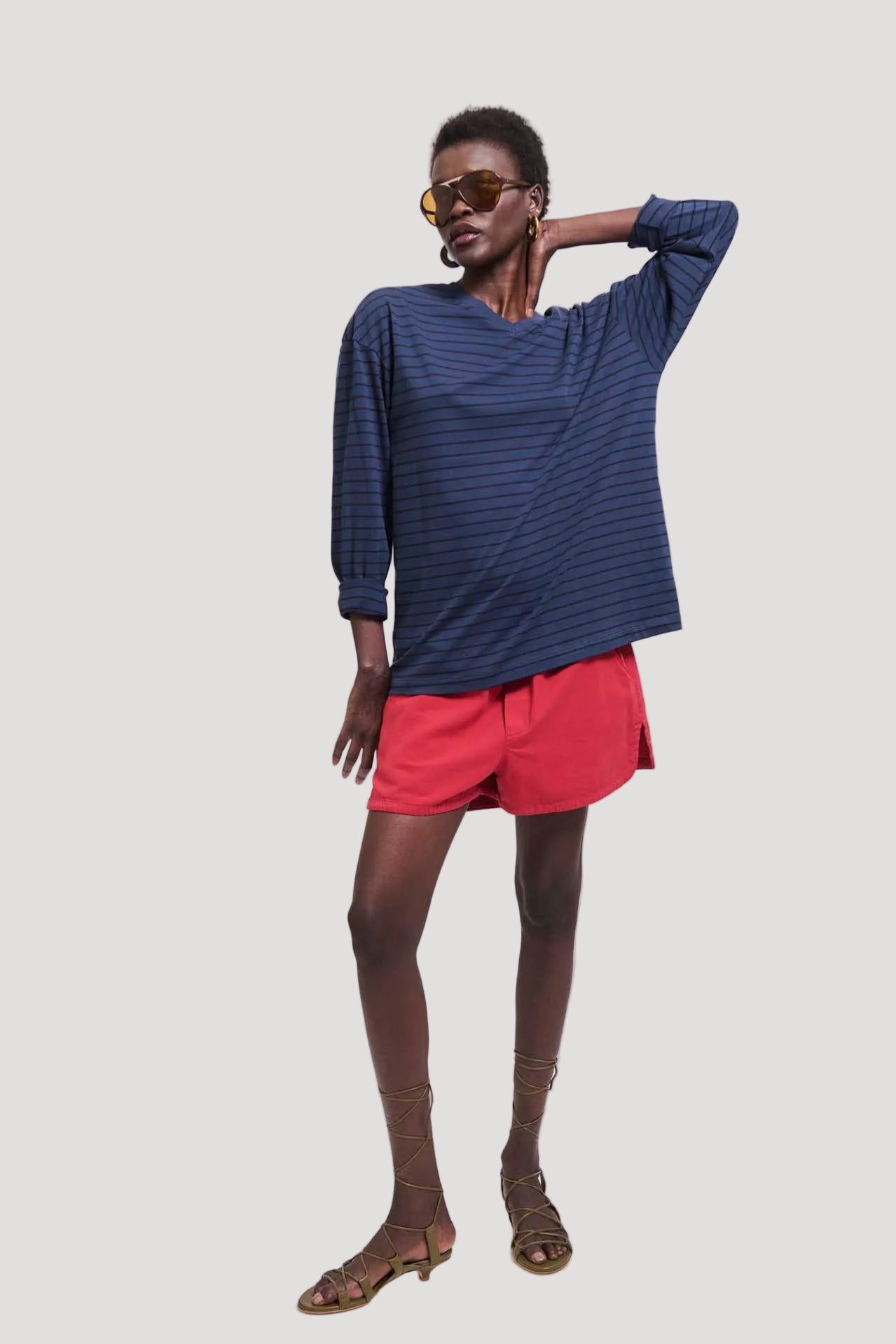 The High V Tee in Blue Stripe
