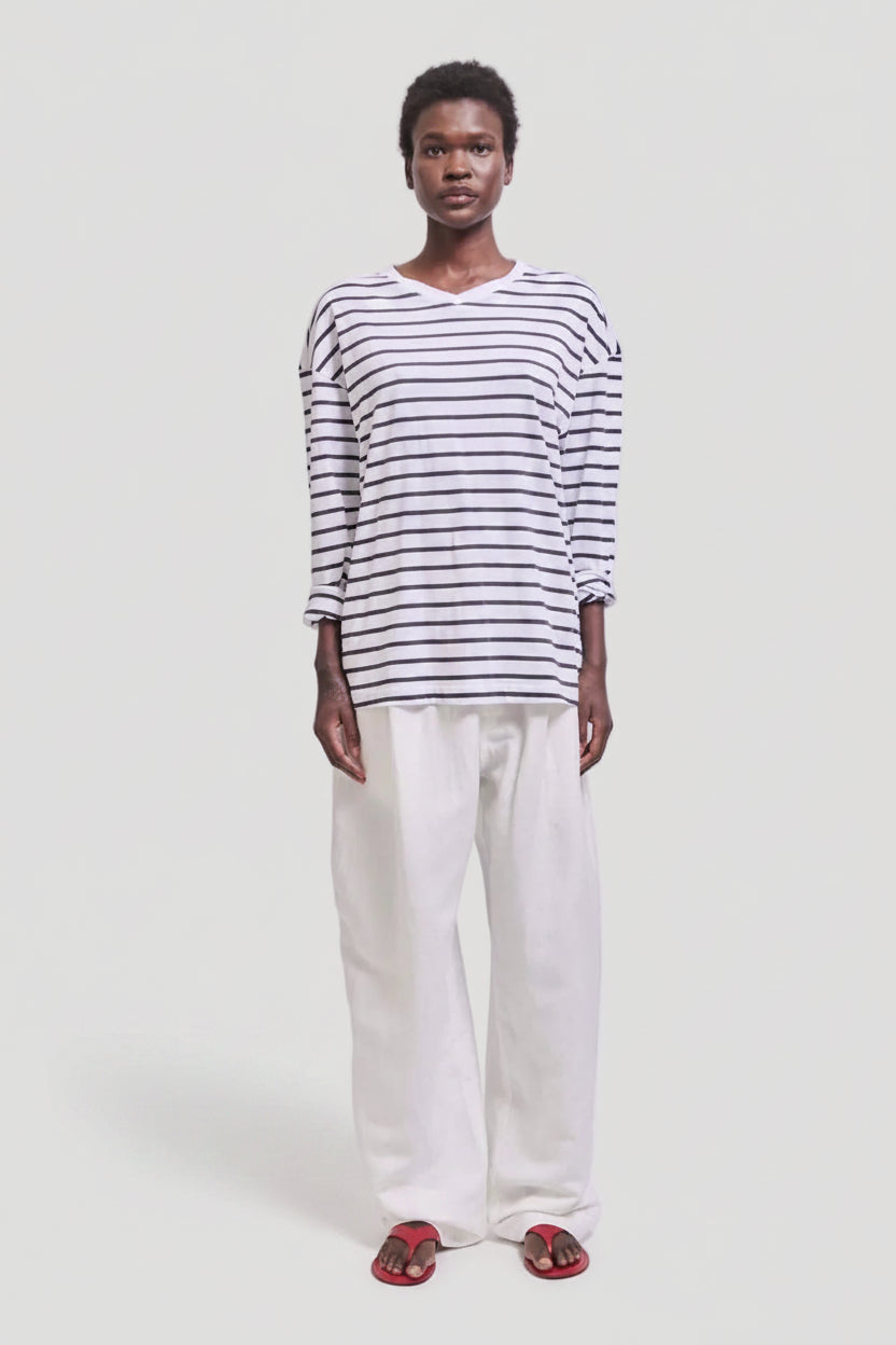 The High V Tee in White Stripe