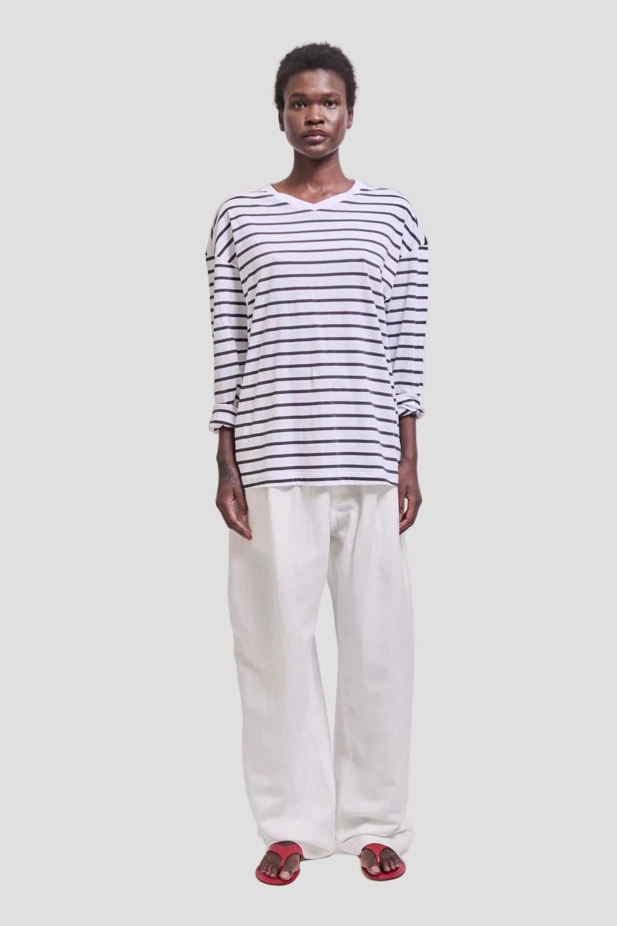 The High V Tee in White Stripe