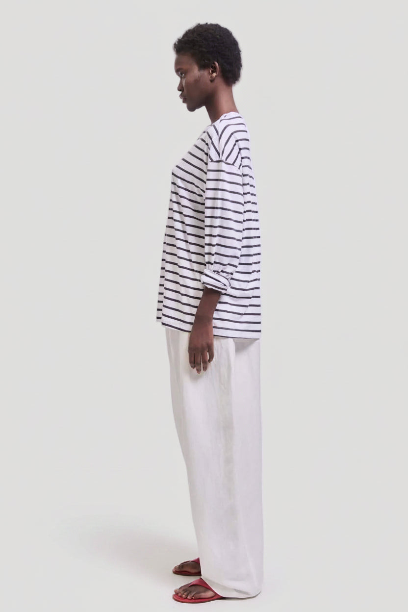 The High V Tee in White Stripe