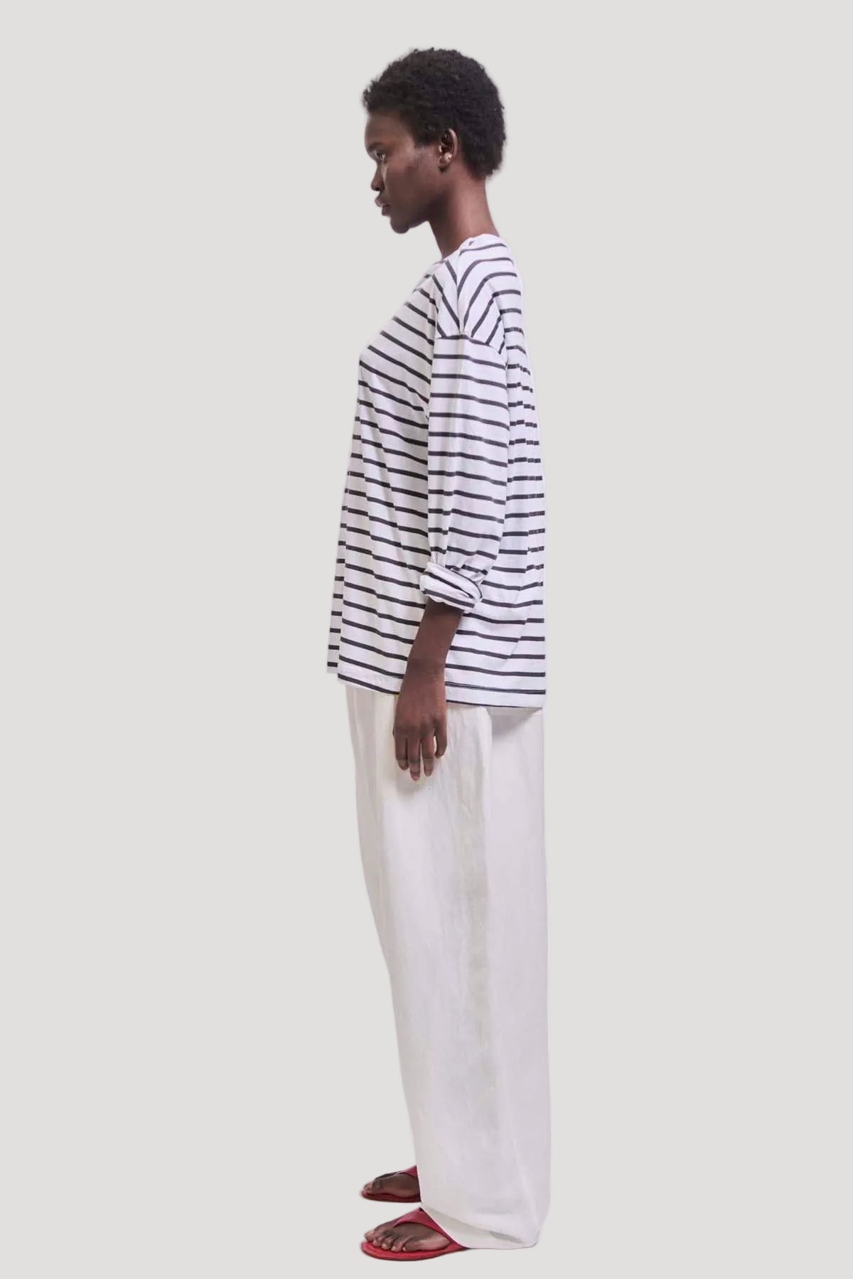 The High V Tee in White Stripe