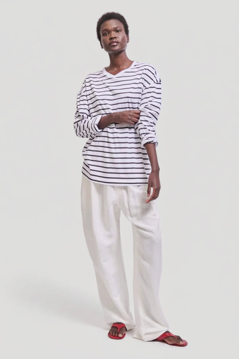 The High V Tee in White Stripe