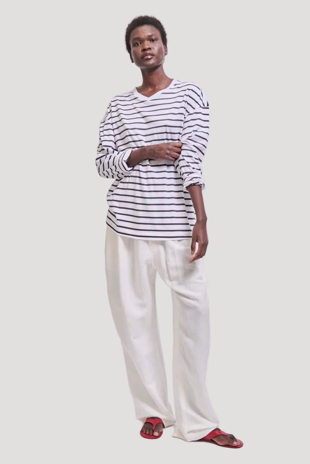 The High V Tee in White Stripe