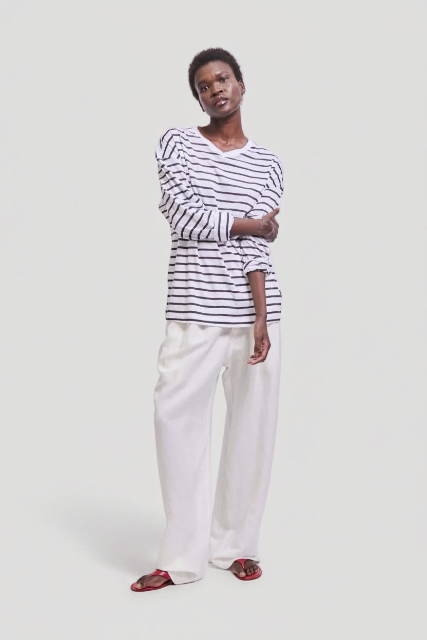 The High V Tee in White Stripe