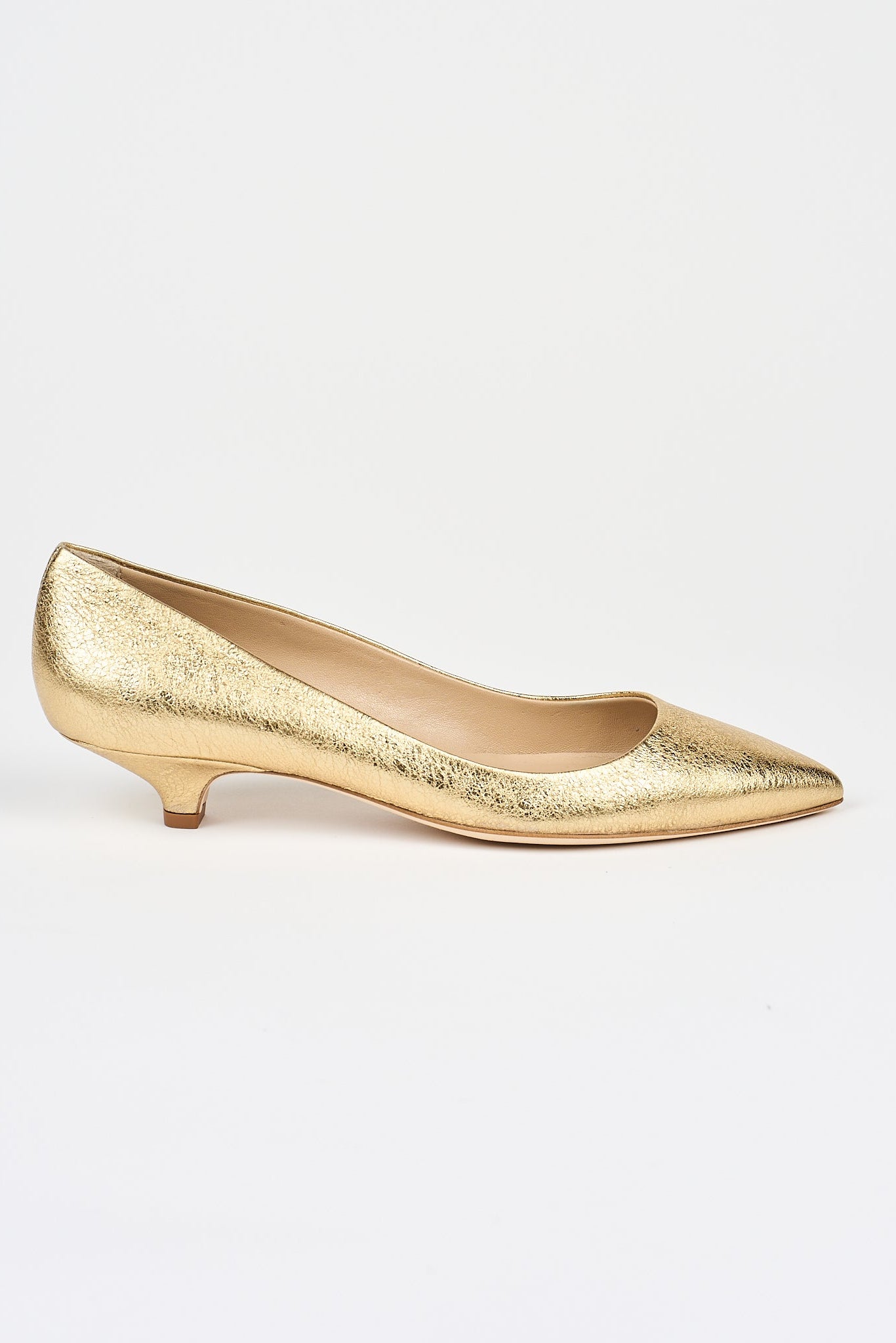 The Kitty Point Heel in Warm Gold Side