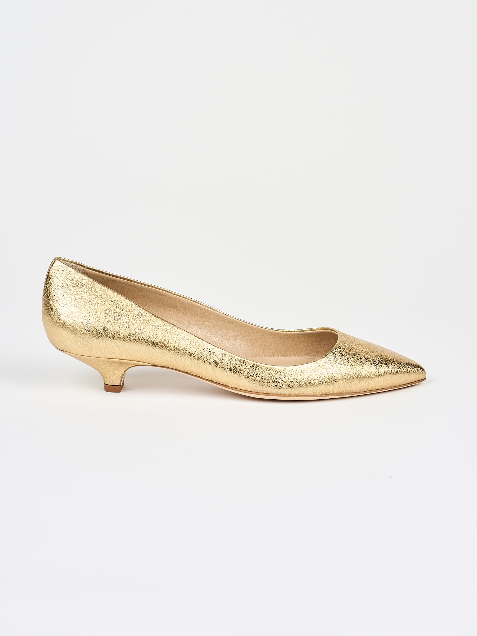 The Kitty Point Heel in Warm Gold Side