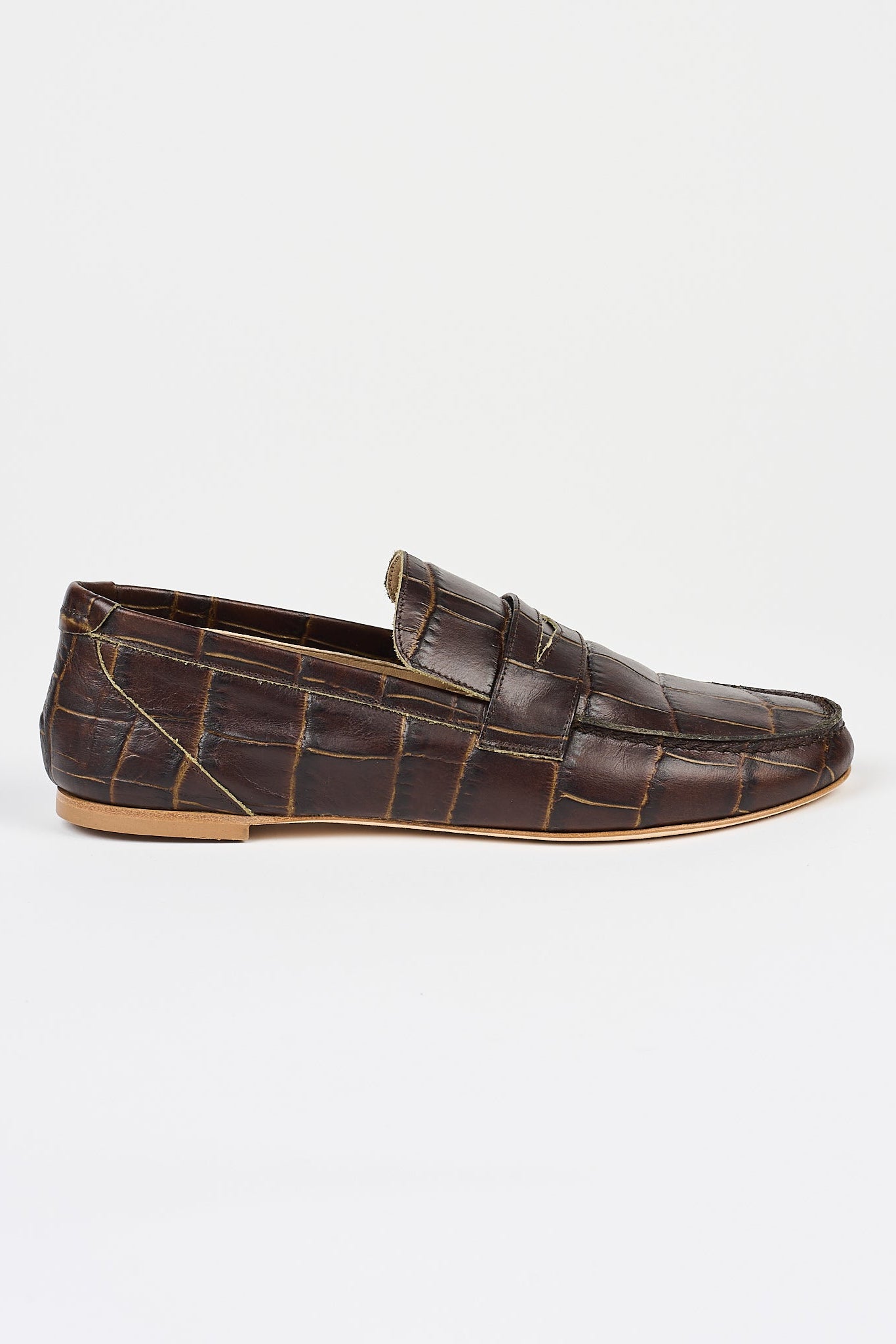 The Penny Loafer in Deep Brown Croc Side View