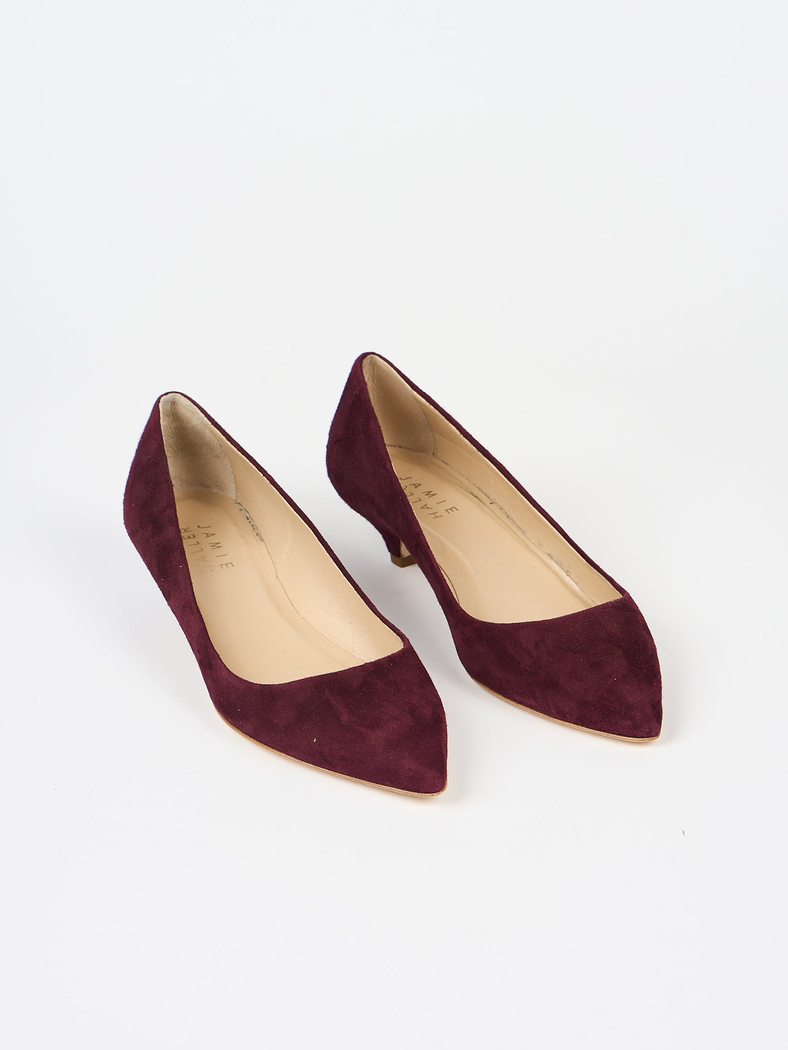 The Kitty Point in Maroon Suede Angled Front