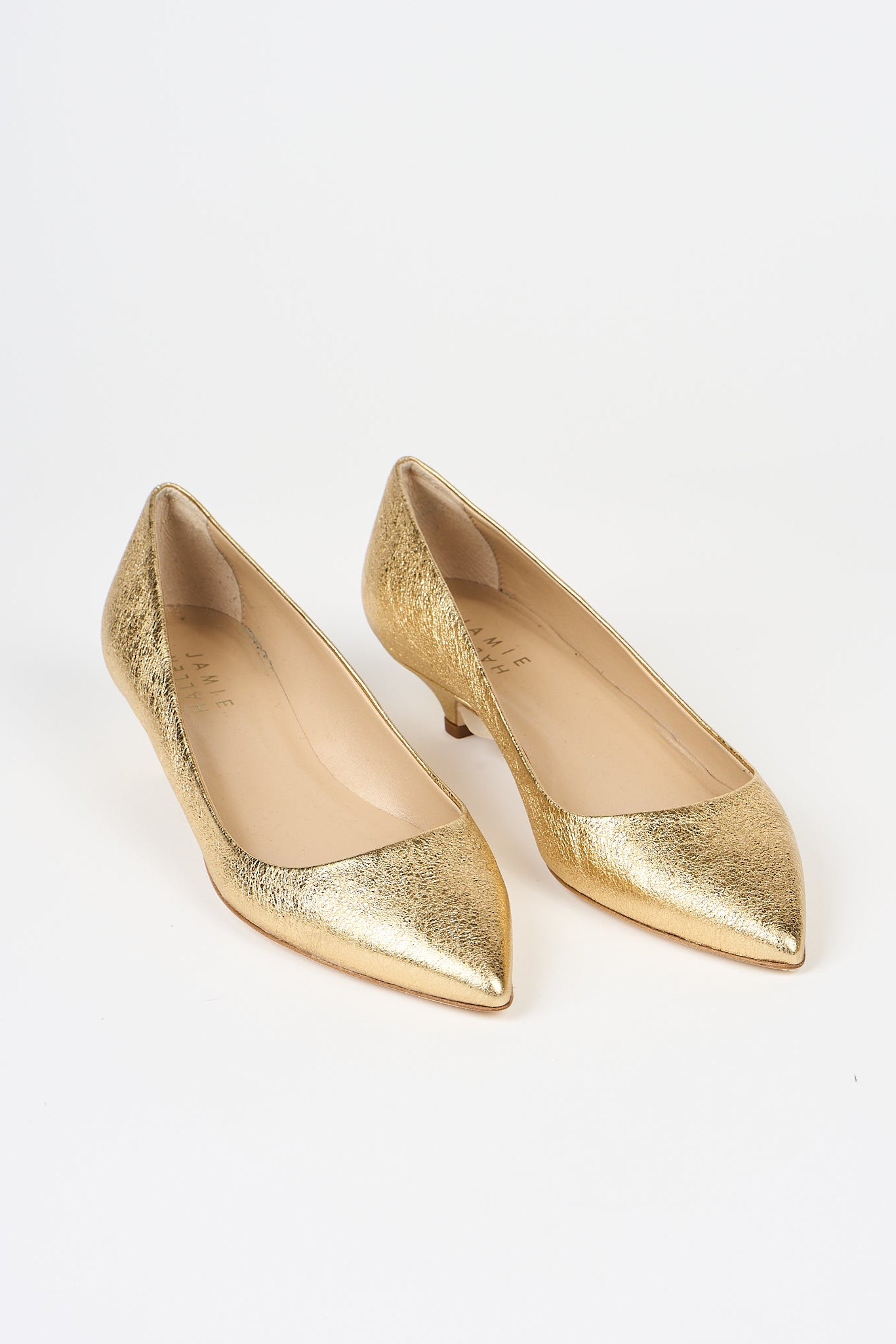 The Kitty Point Heel in Warm Gold Angled Front