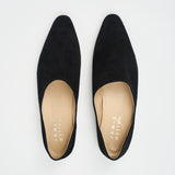 The Mule in Black Suede Flat Front