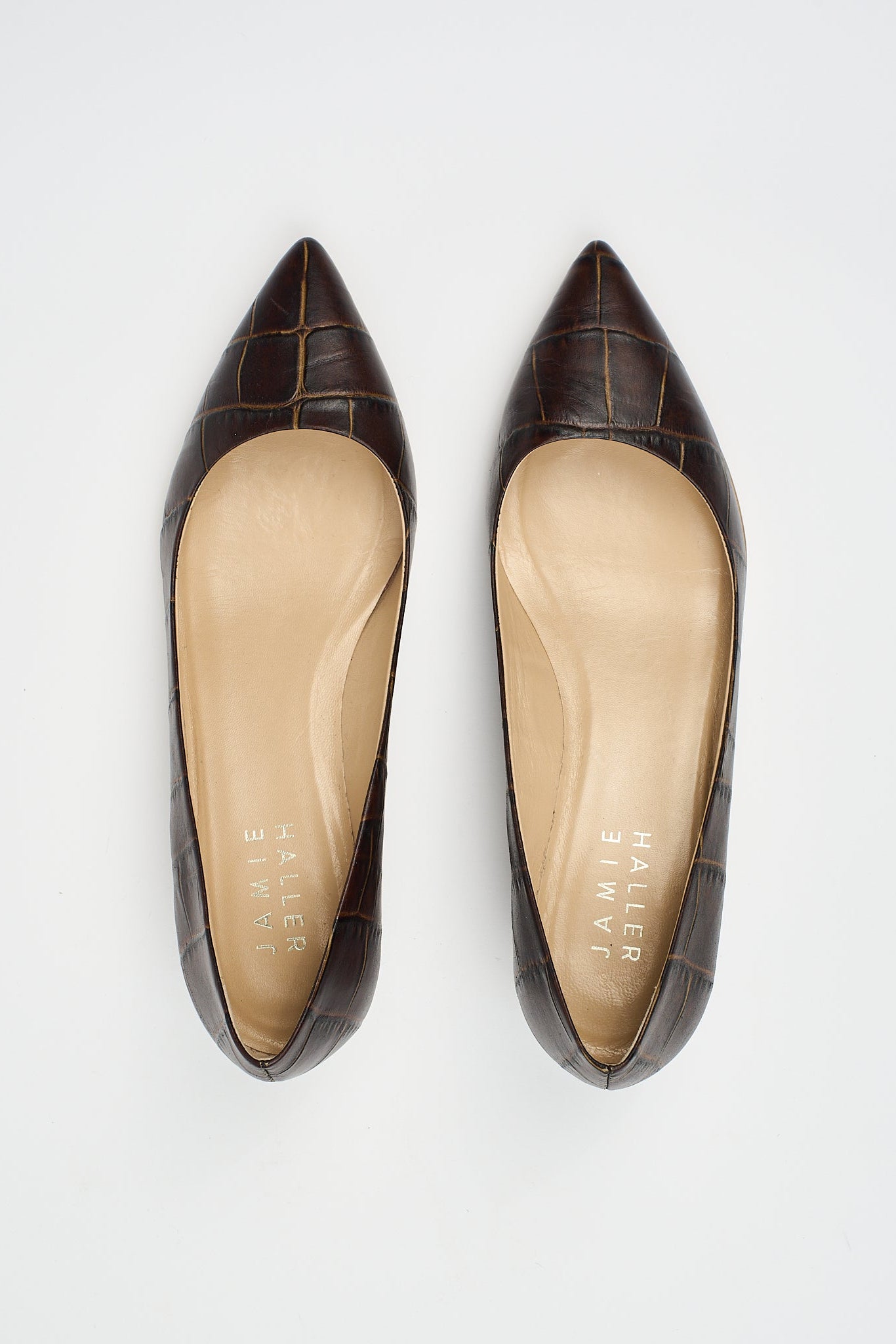 The Kitty Point Heel in Deep Brown Croc Flat Front