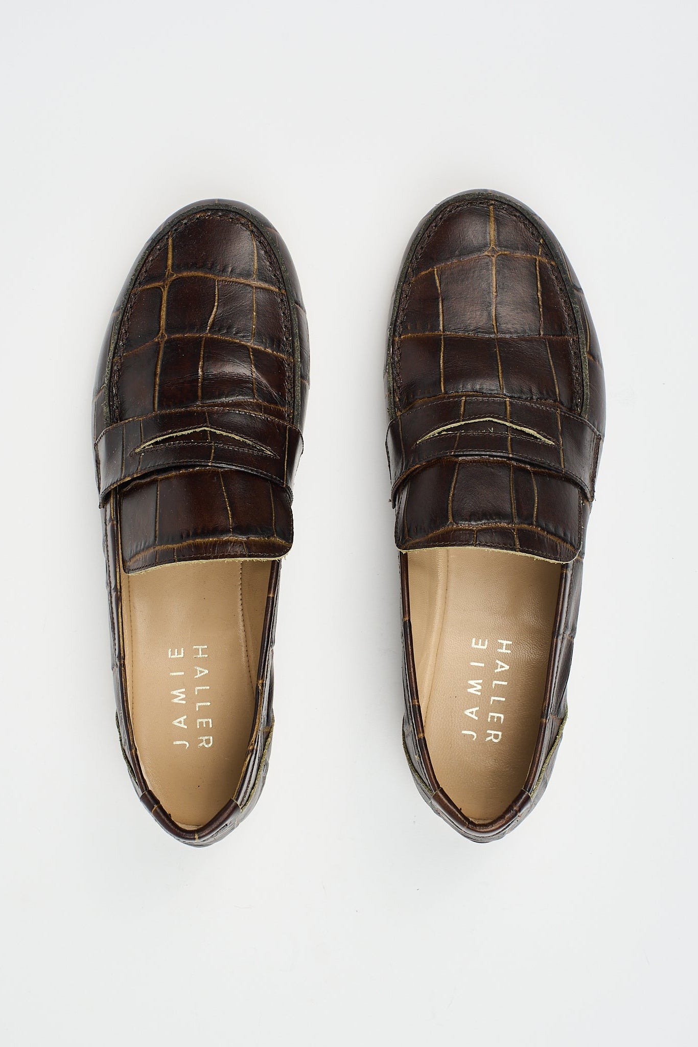 The Penny Loafer in Deep Brown Croc Flat 