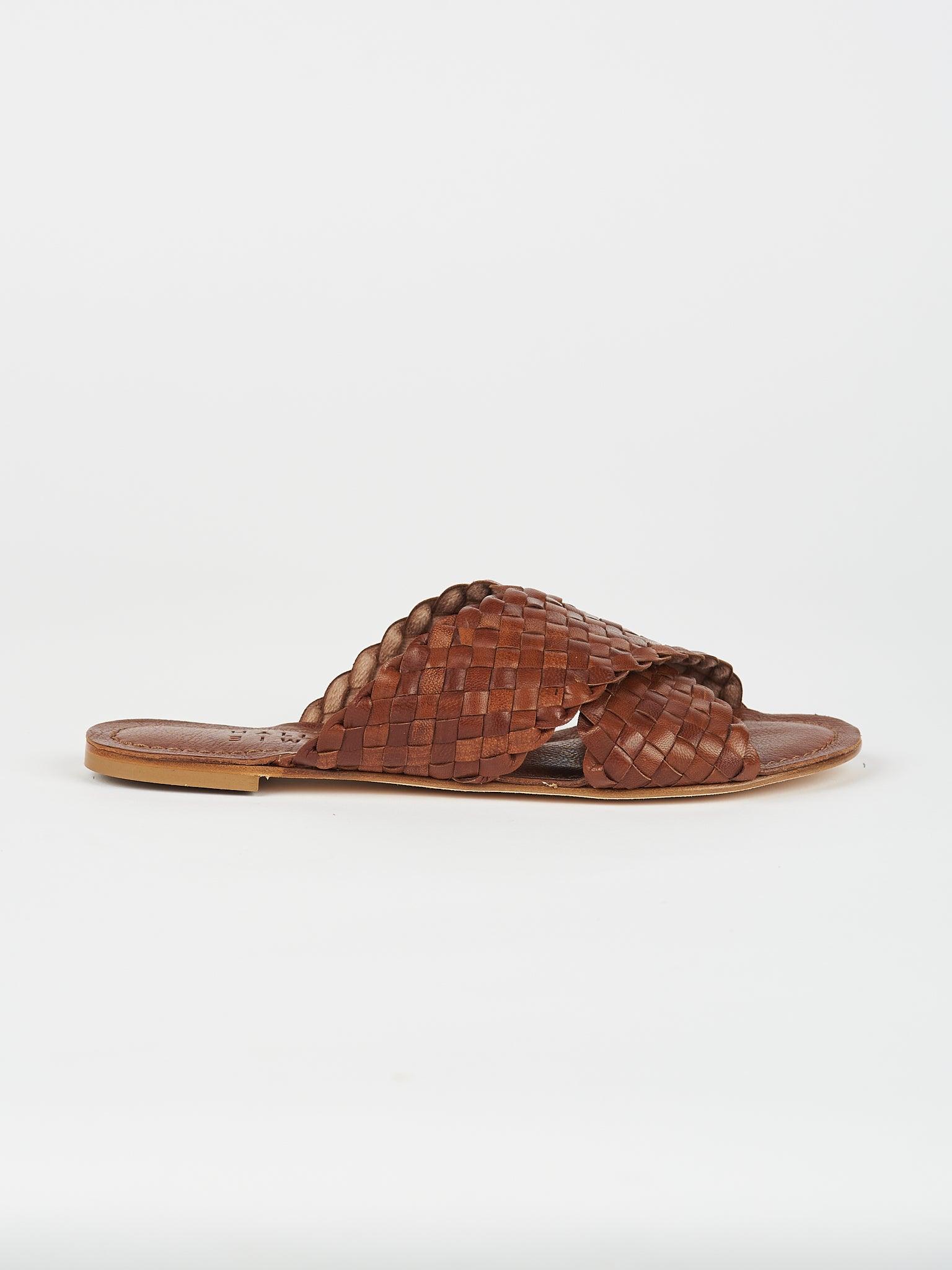The Woven Strap Slide in Brown Side View