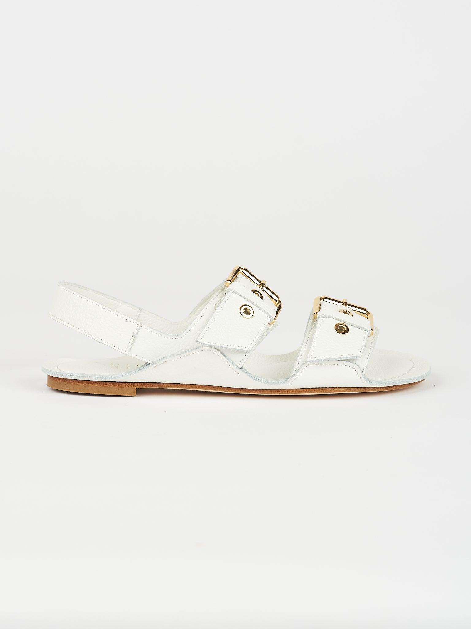 Double Buckle Sandal in White Side View
