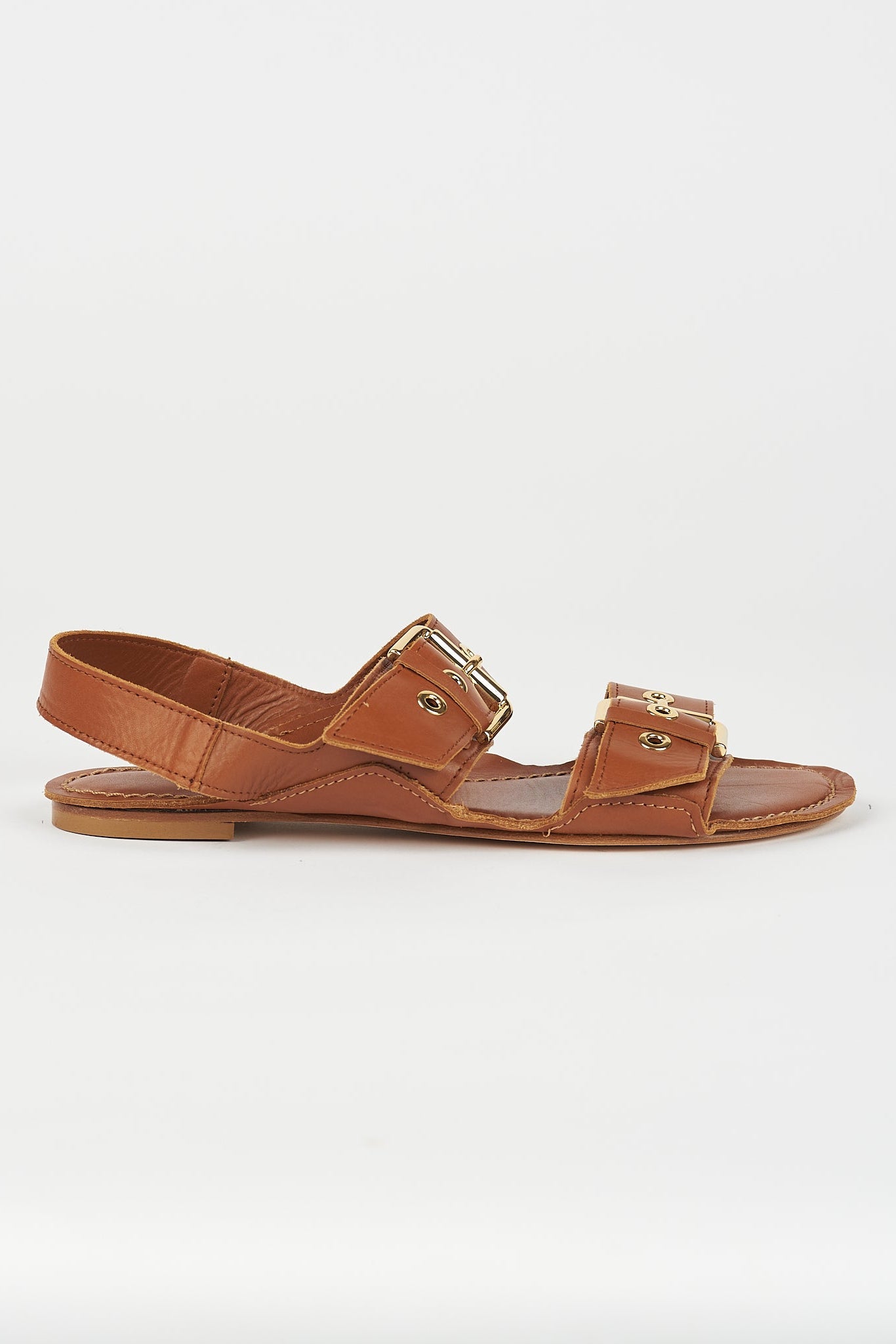 The Double Buckle Sandal in Cognac