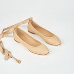 The Point Ballet in Soft Tan Angled Front View With Ties