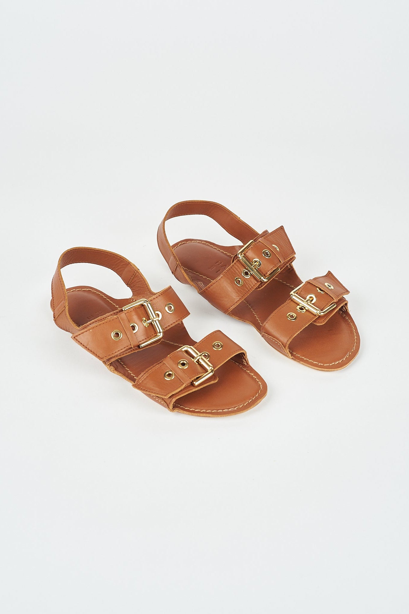 The Double Buckle Sandal in Cognac