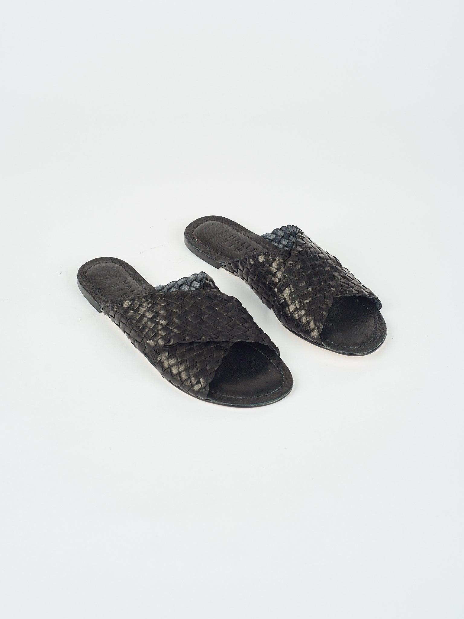 The Woven Strap Slide in Black Angled Front View