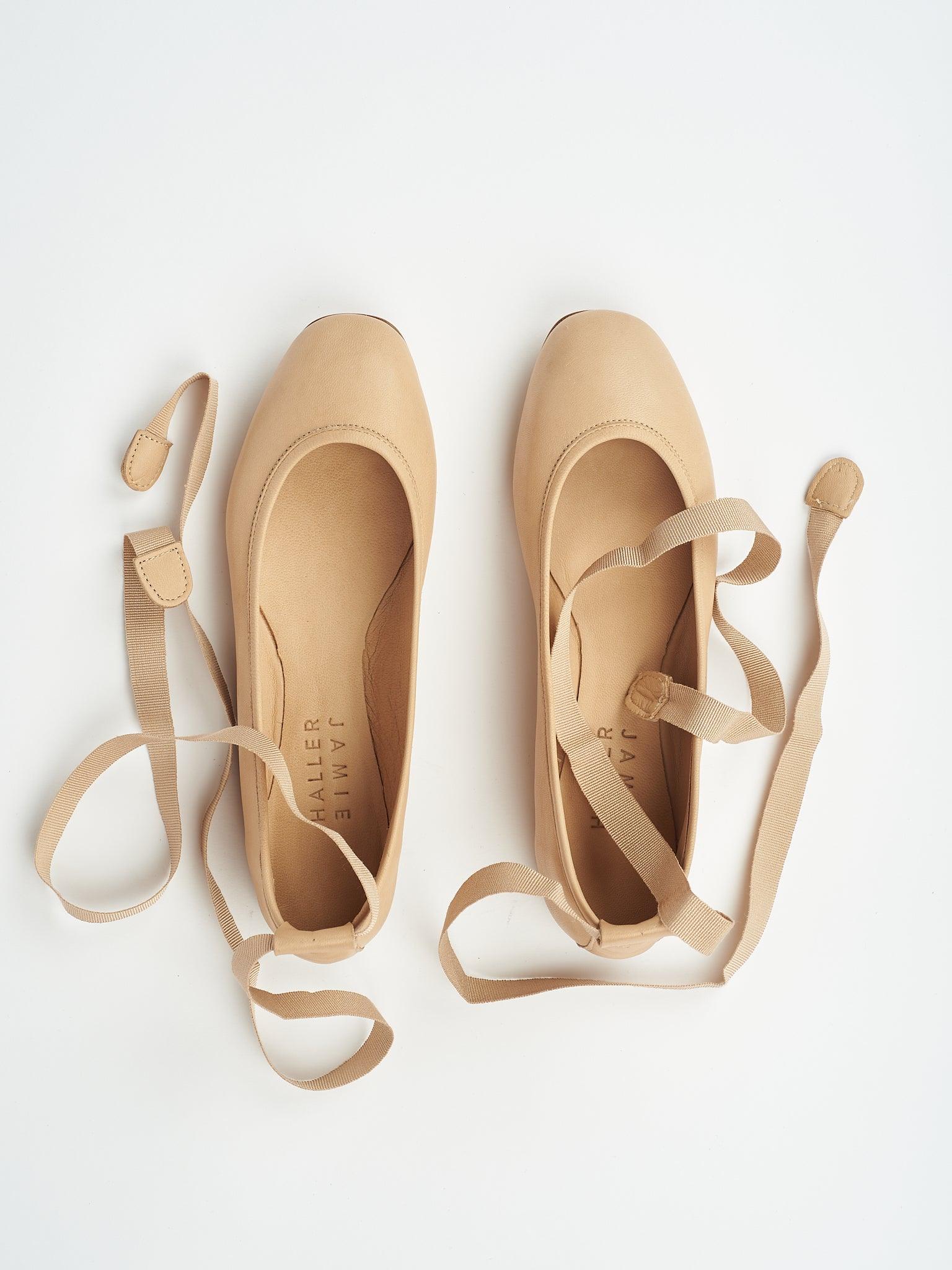 The Point Ballet in Soft Tan Flat View With Ties