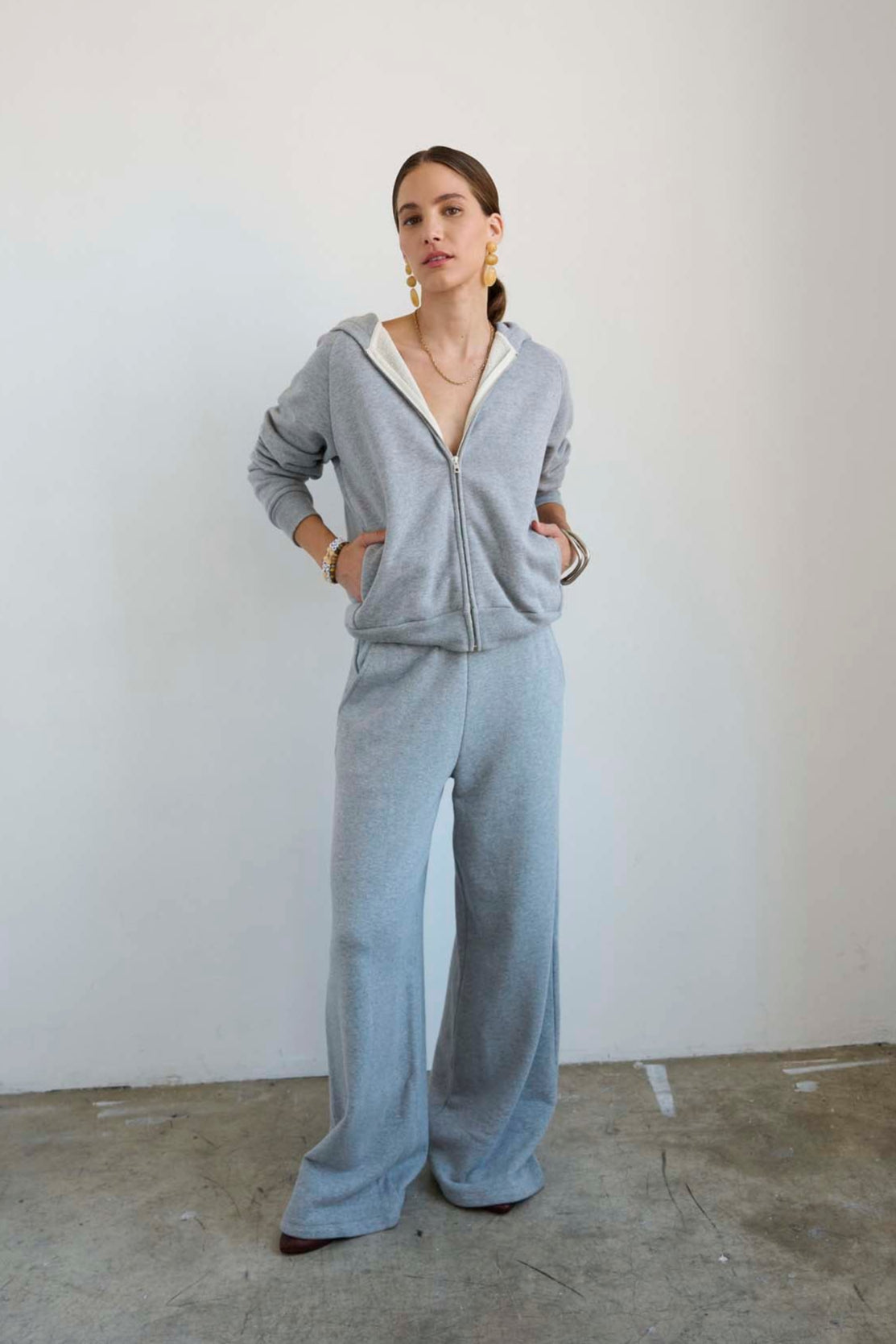 The Wide Leg Terry Trouser in Heather Grey