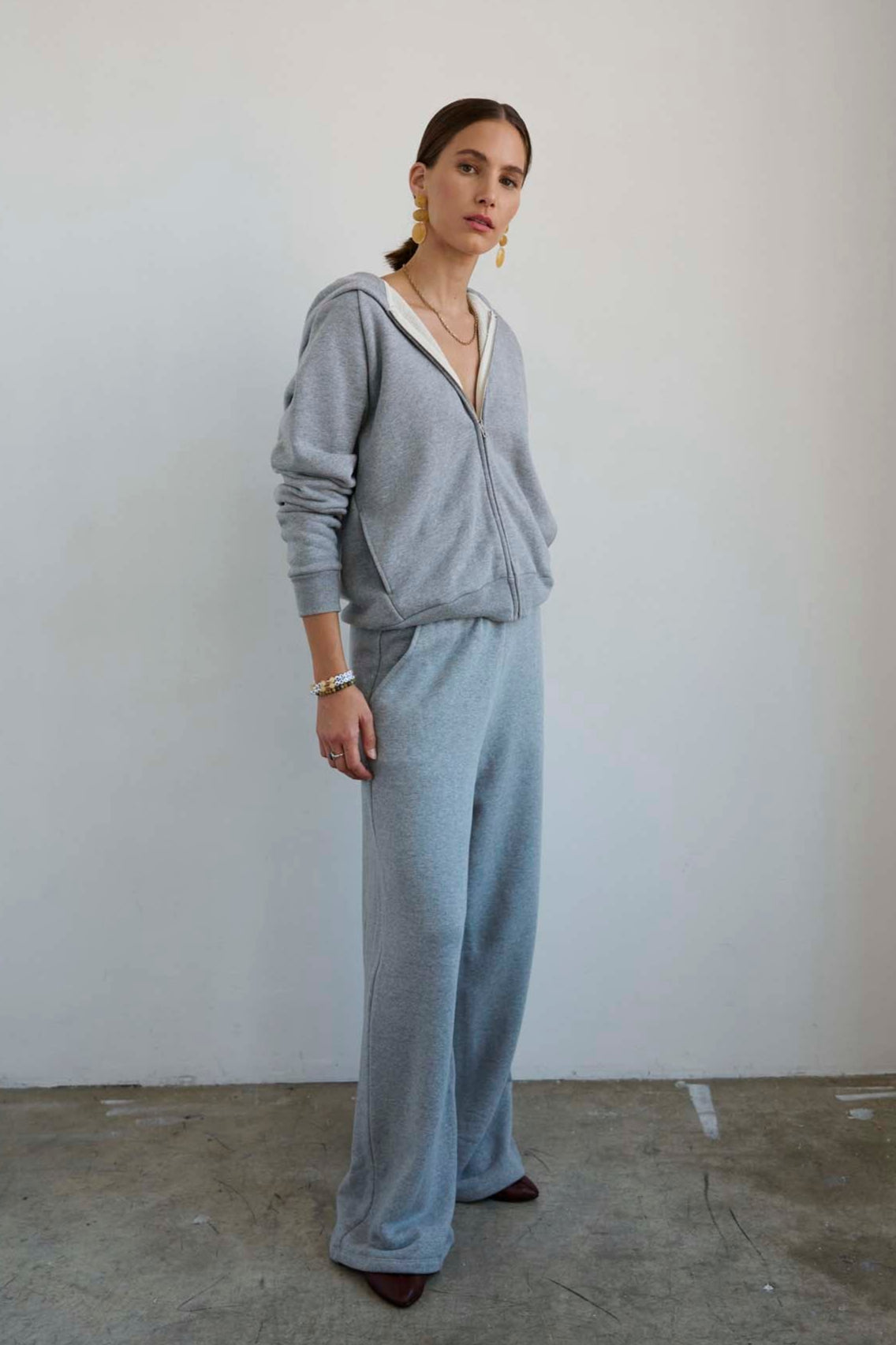 The Wide Leg Terry Trouser in Heather Grey