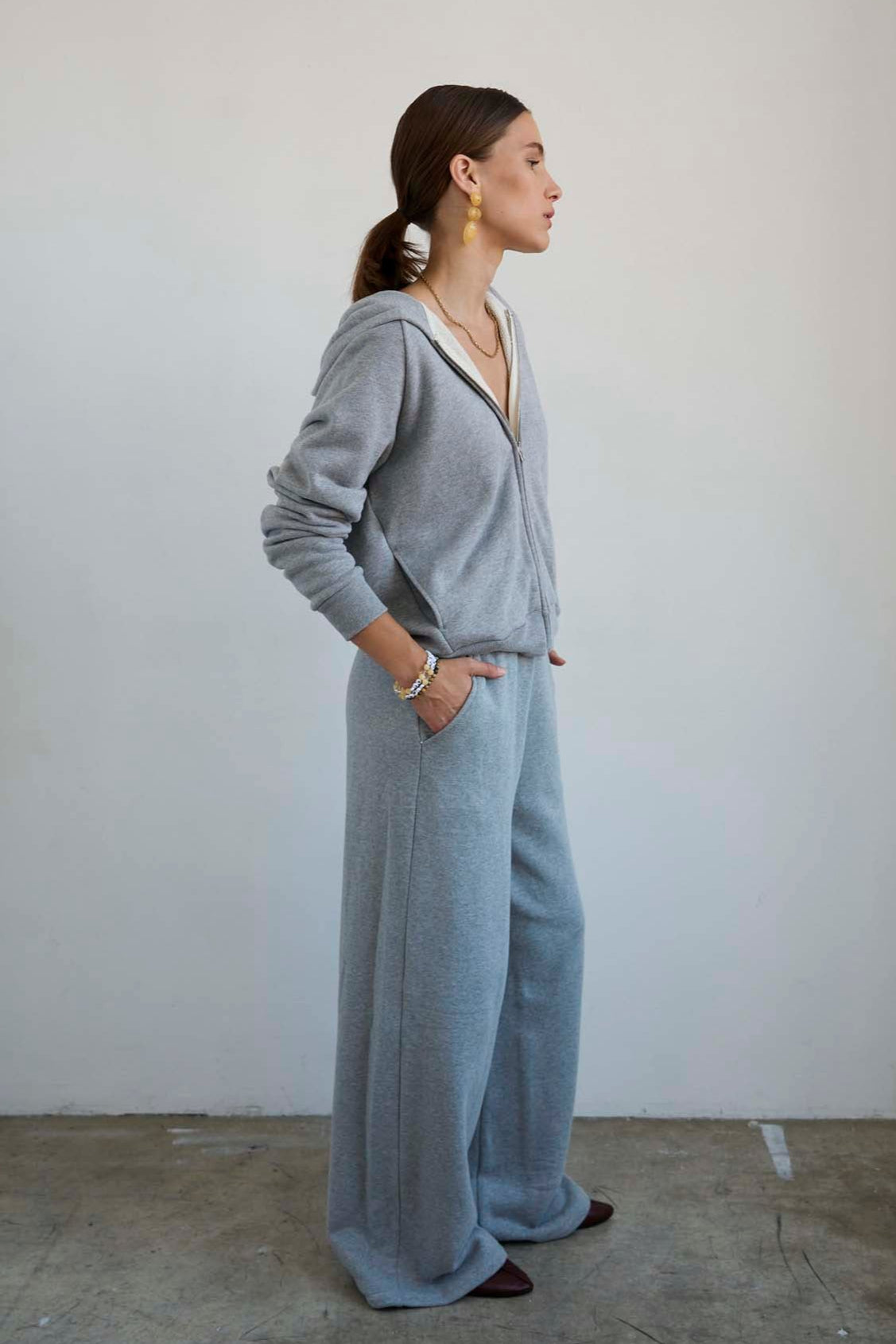 The Wide Leg Terry Trouser in Heather Grey