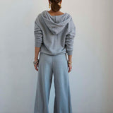 The Wide Leg Terry Trouser in Heather Grey