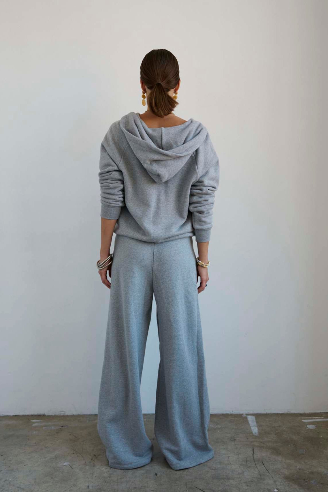 The Wide Leg Terry Trouser in Heather Grey