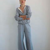 The Wide Leg Terry Trouser in Heather Grey