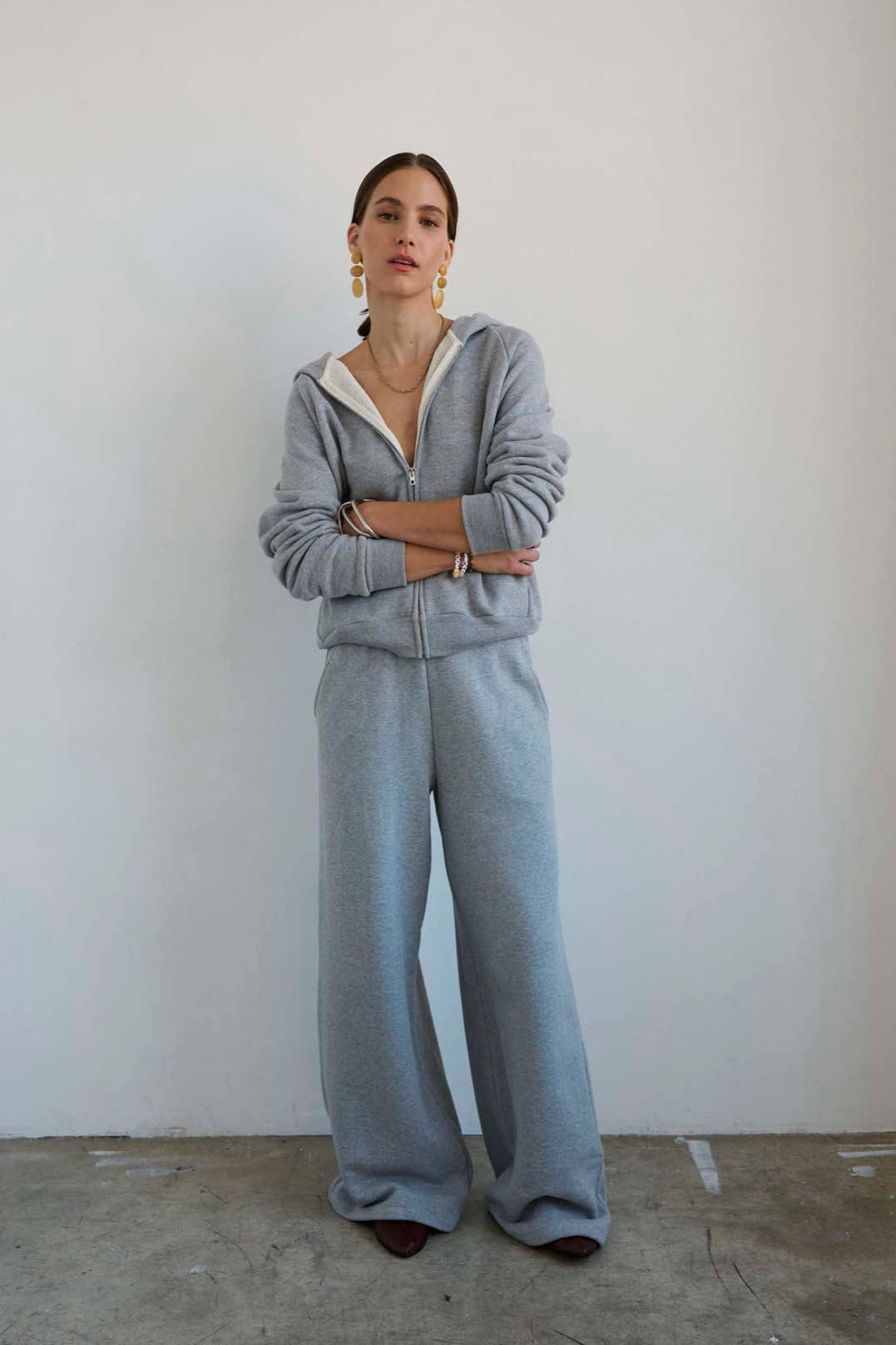 The Wide Leg Terry Trouser in Heather Grey