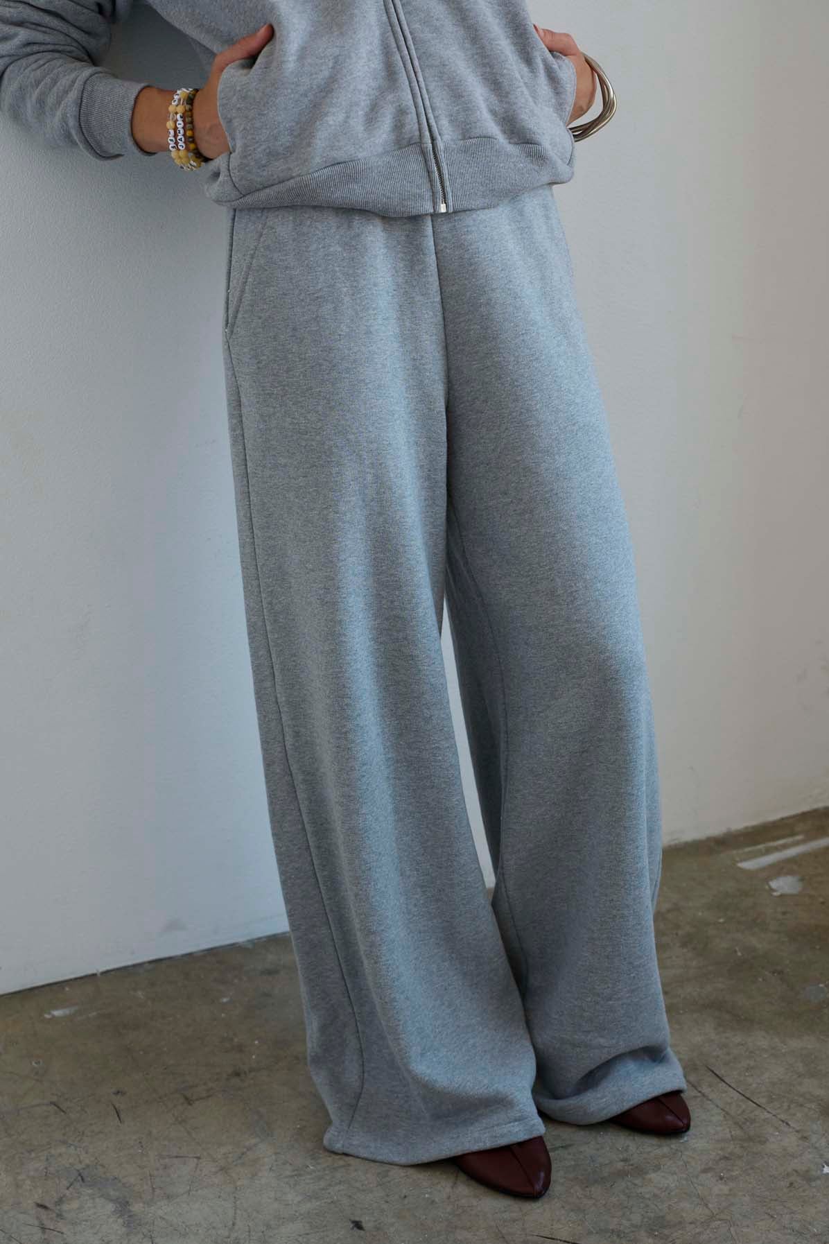 The Wide Leg Terry Trouser in Heather Grey