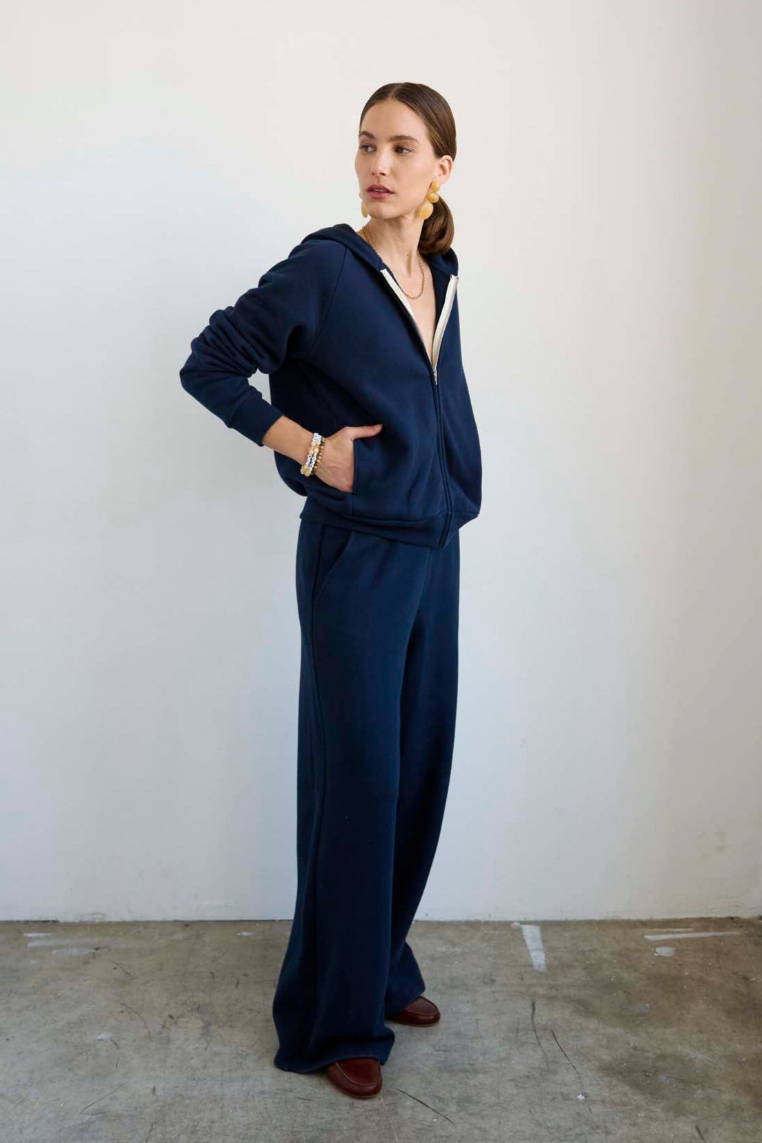 The Wide Leg Terry Trouser in Navy