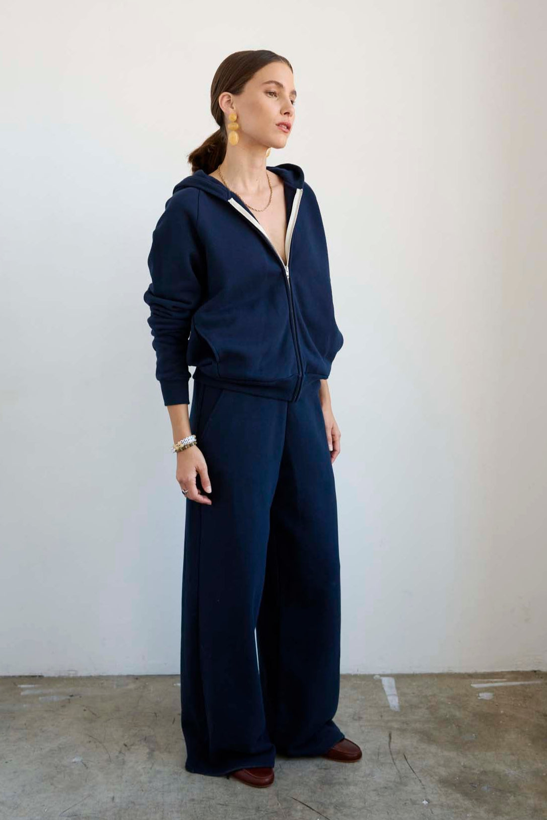 The Wide Leg Terry Trouser in Navy