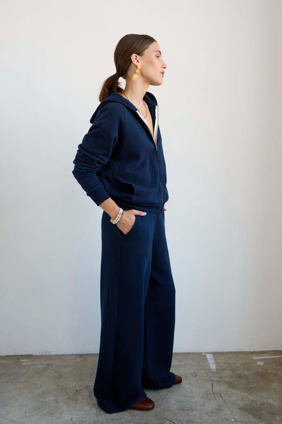 The Wide Leg Terry Trouser in Navy