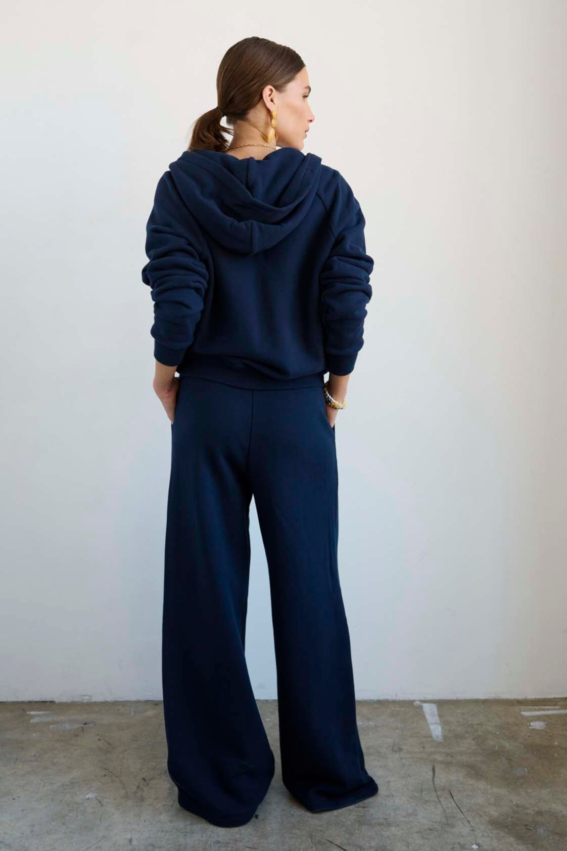 The Wide Leg Terry Trouser in Navy