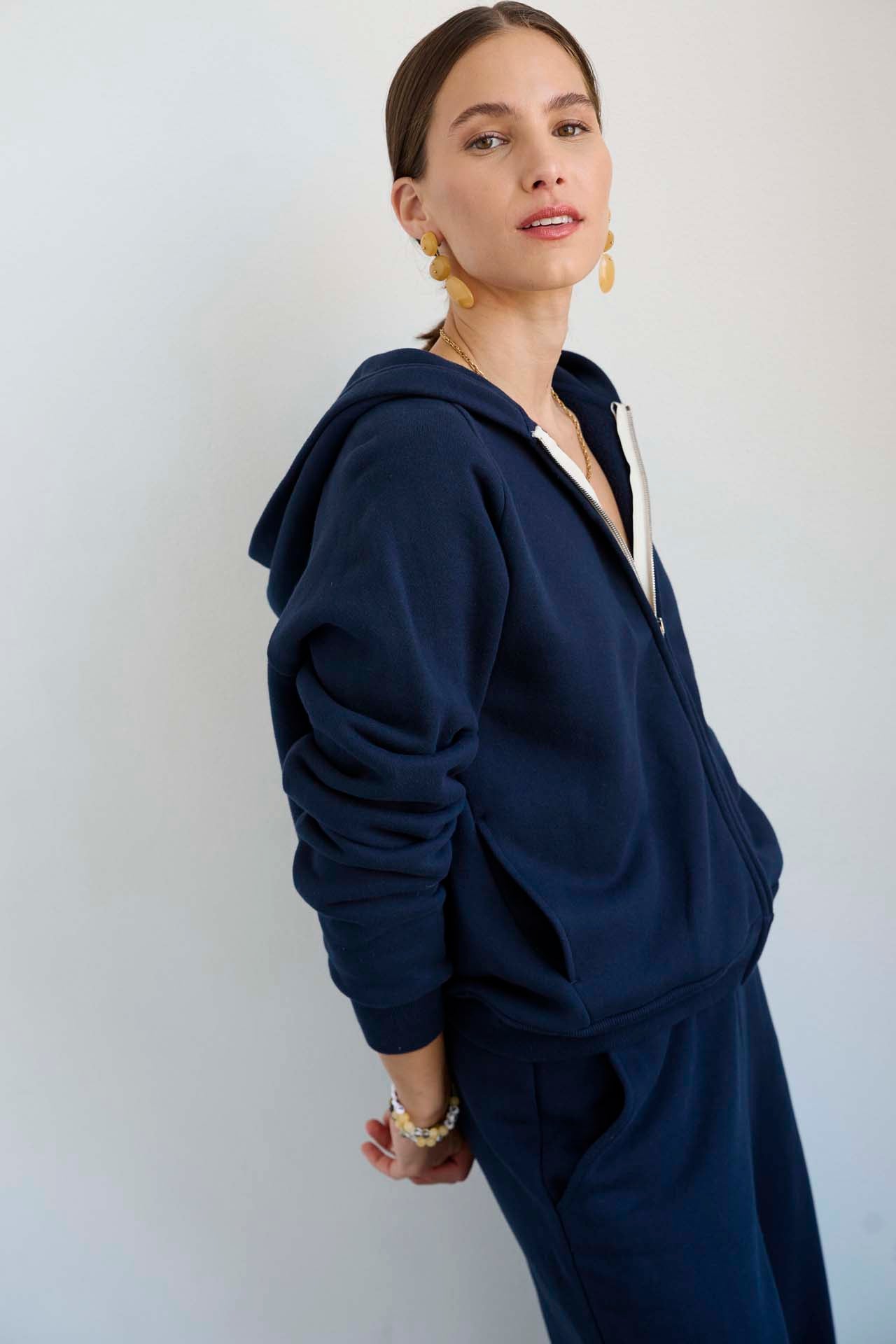 The Wide Leg Terry Trouser in Navy