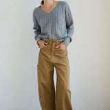 The Cable V Fave in Light Heather
